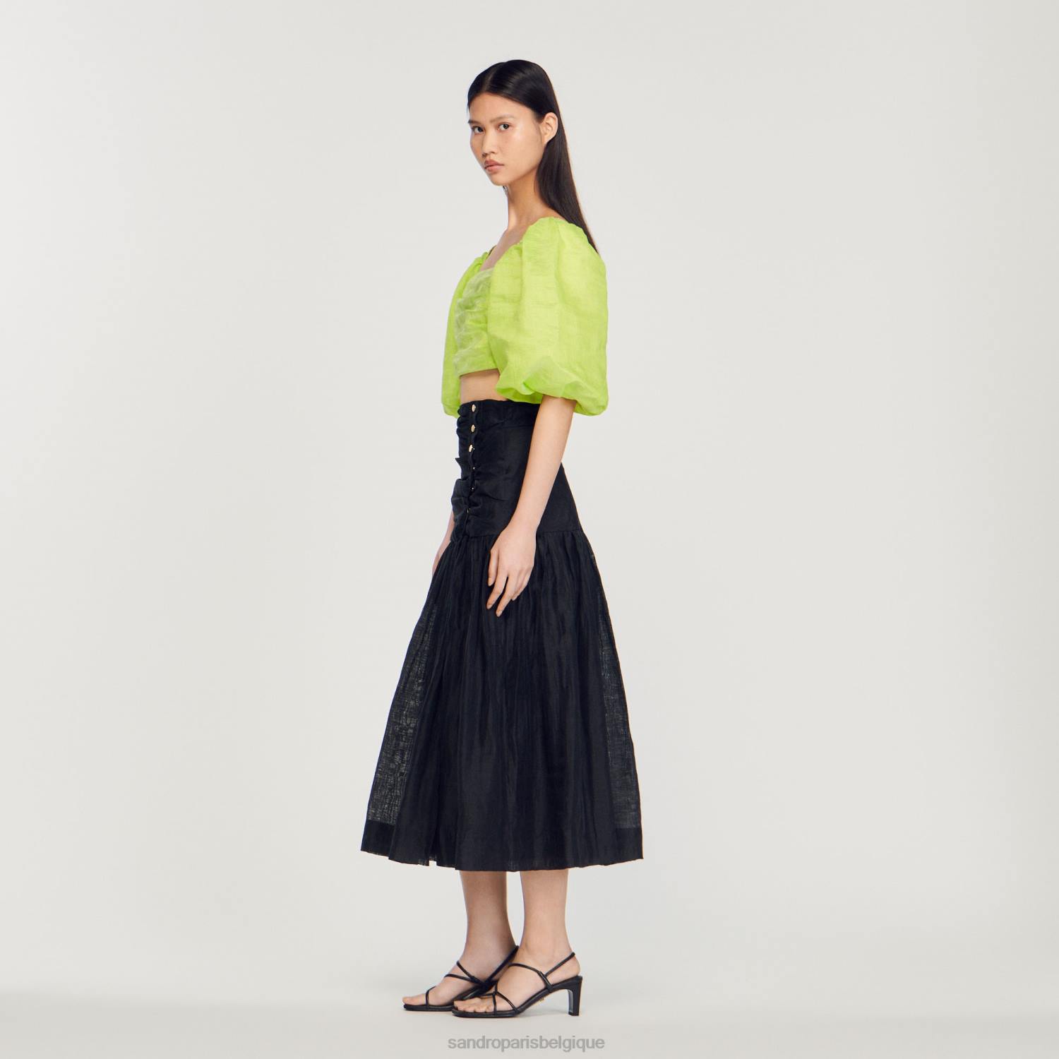 vêtements Sandro Paris jupe longue froncée noir femmes XLXD197
