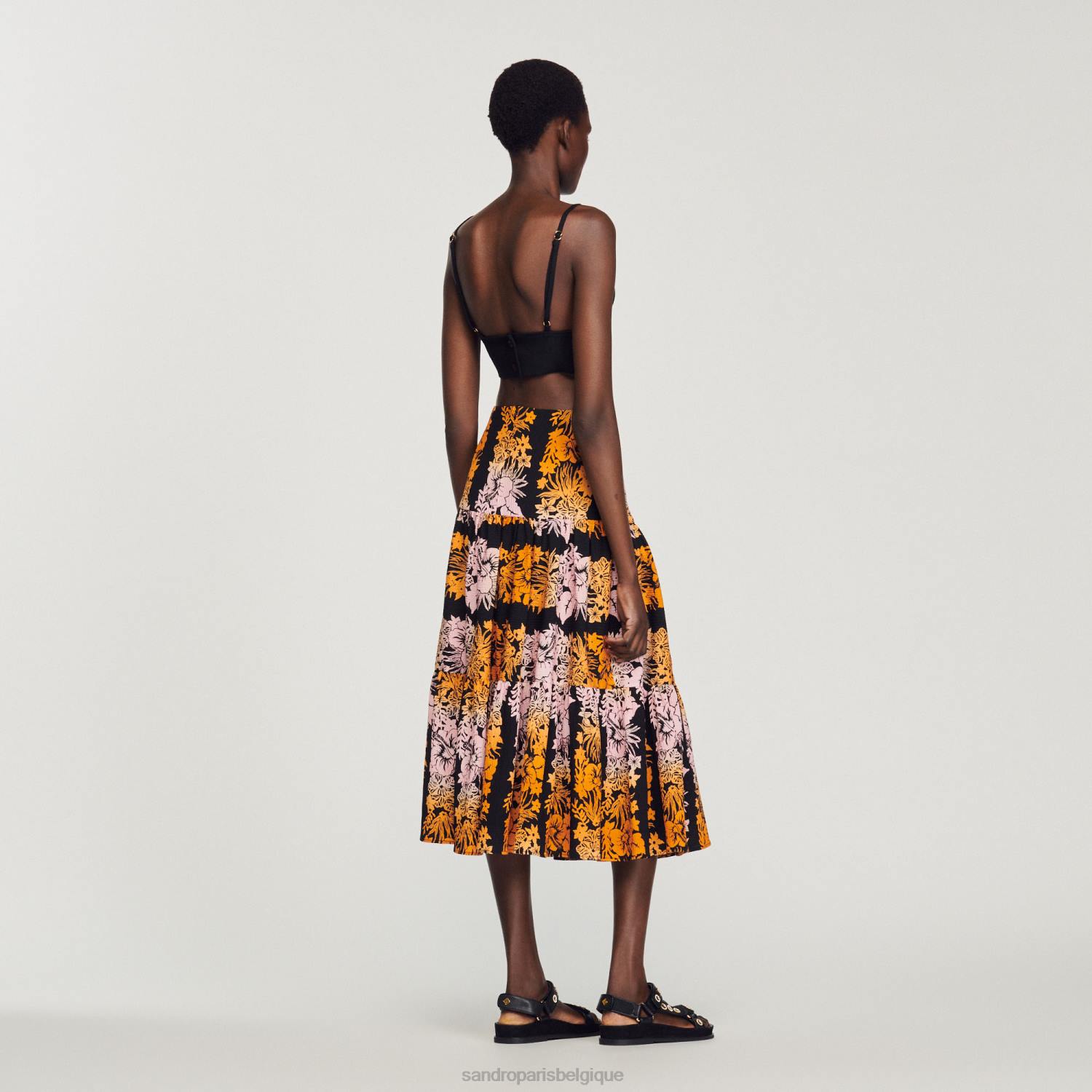 vêtements Sandro Paris jupe longue imprimée noir femmes XLXD302