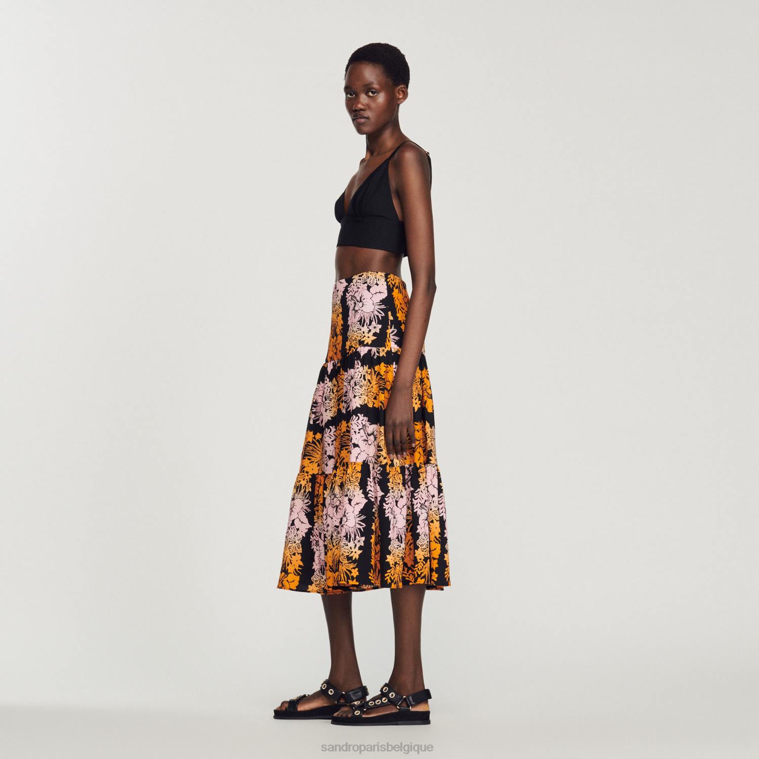 vêtements Sandro Paris jupe longue imprimée noir femmes XLXD302