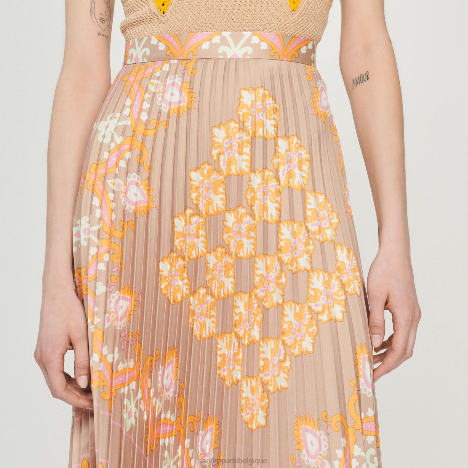 vêtements Sandro Paris jupe longue imprimée à plis beige femmes XLXD262