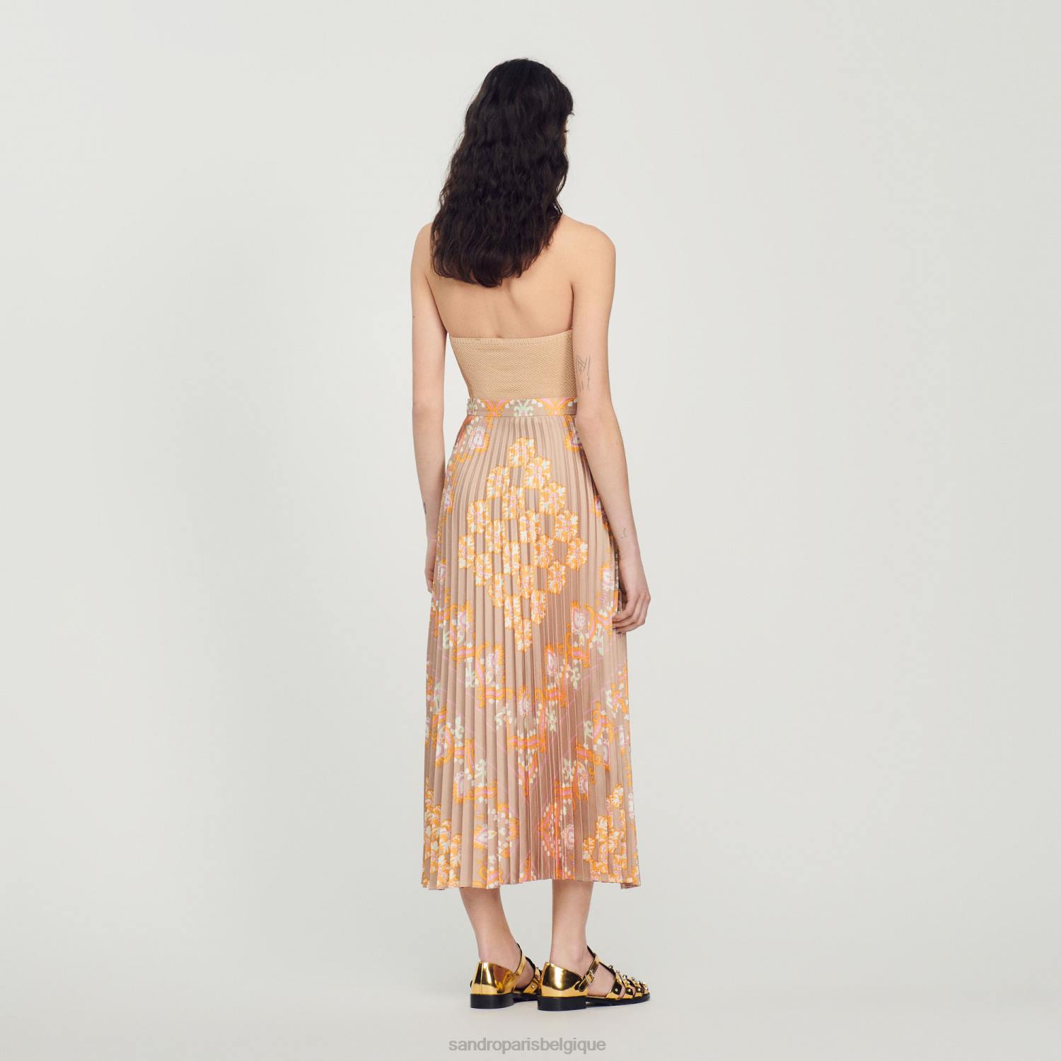 vêtements Sandro Paris jupe longue imprimée à plis beige femmes XLXD262