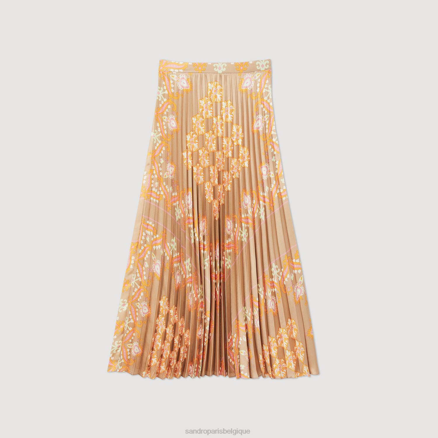 vêtements Sandro Paris jupe longue imprimée à plis beige femmes XLXD262