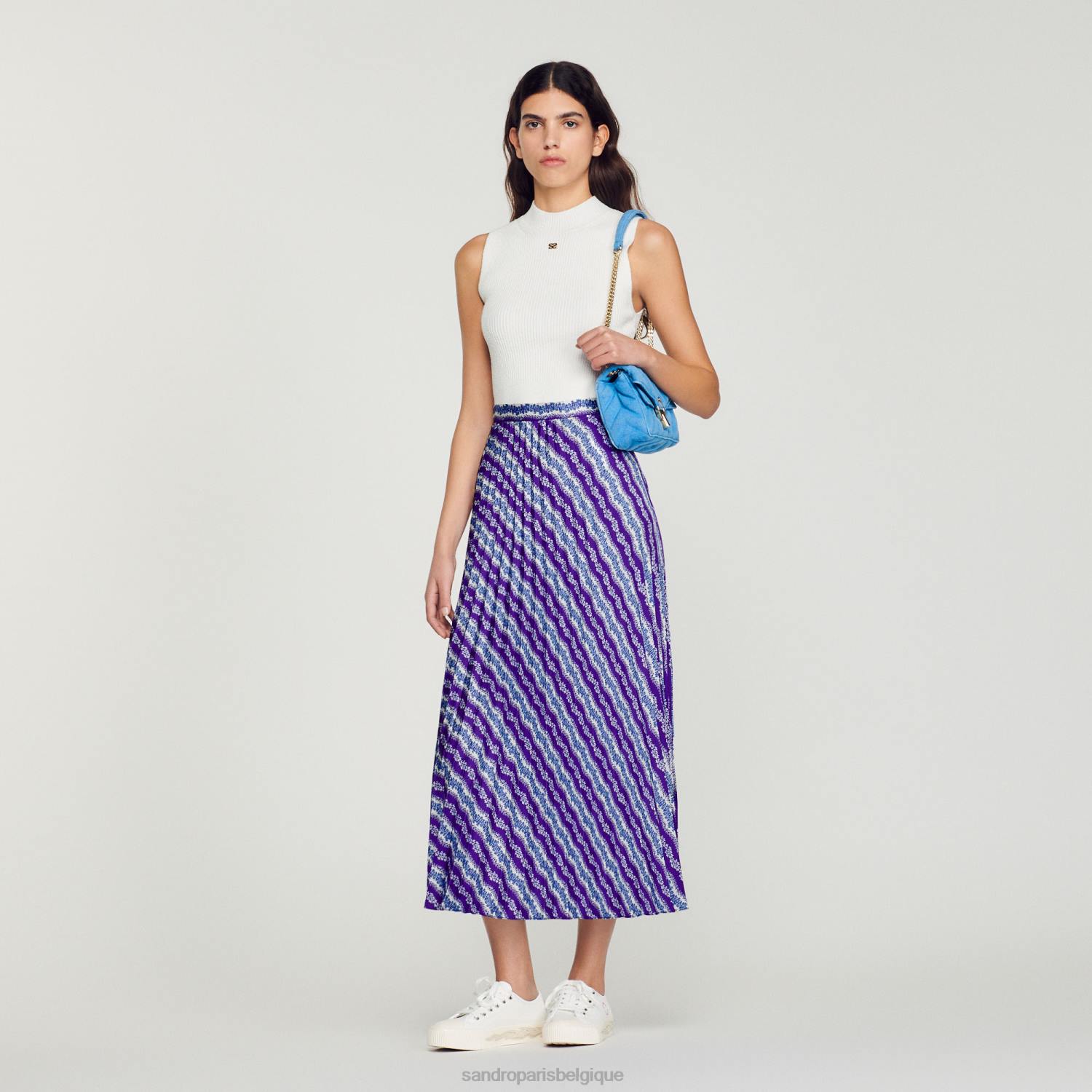 vêtements Sandro Paris jupe longue imprimée violet/bleu femmes XLXD391