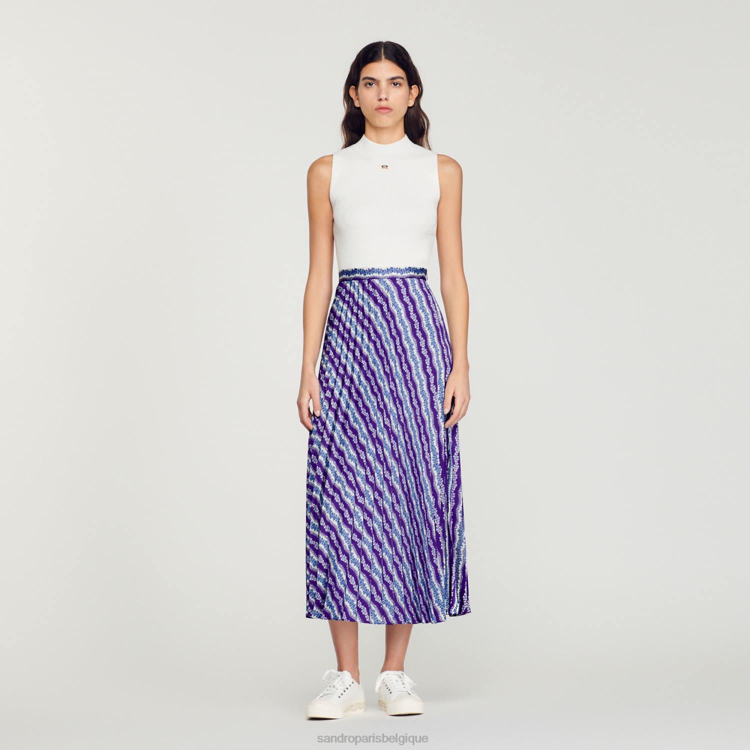 vêtements Sandro Paris jupe longue imprimée violet/bleu femmes XLXD391