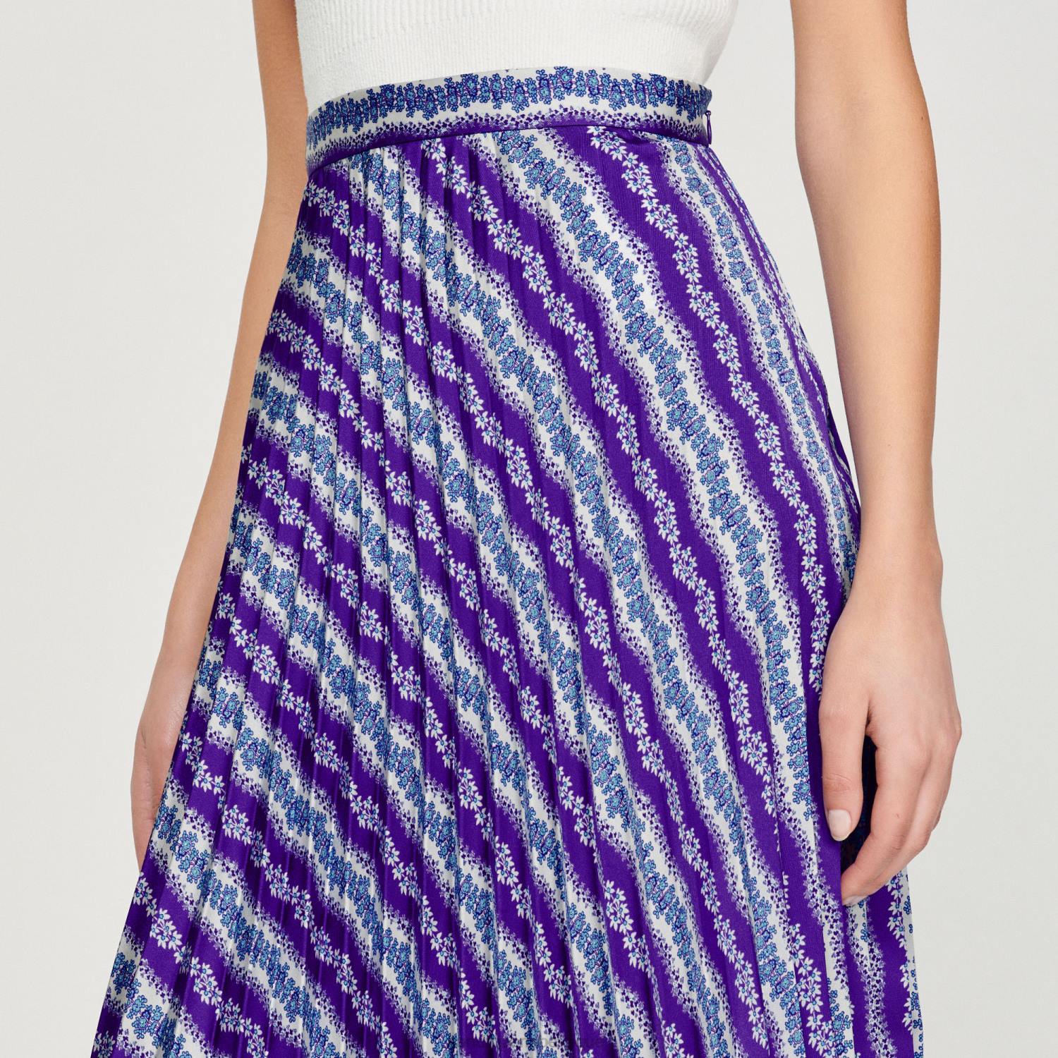 vêtements Sandro Paris jupe longue imprimée violet/bleu femmes XLXD391