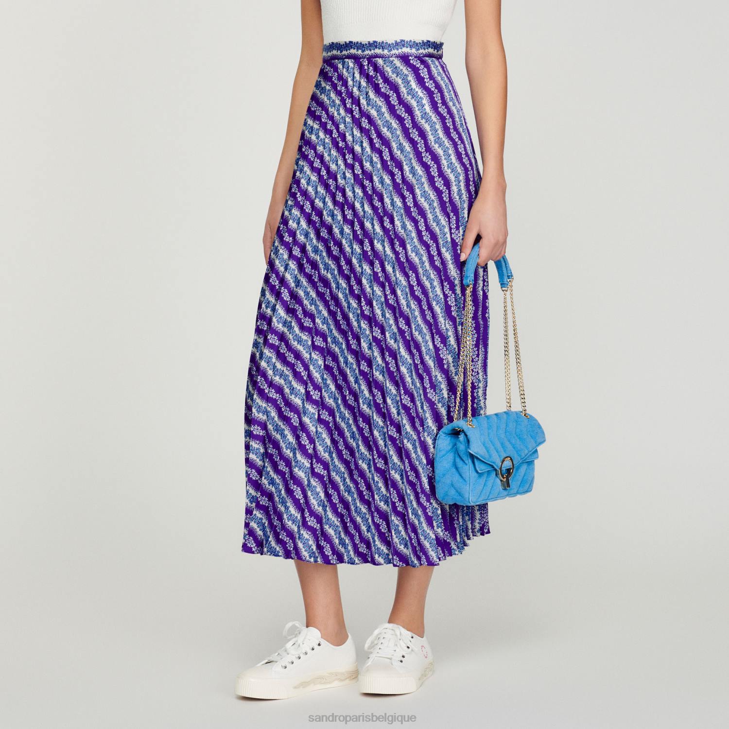 vêtements Sandro Paris jupe longue imprimée violet/bleu femmes XLXD391