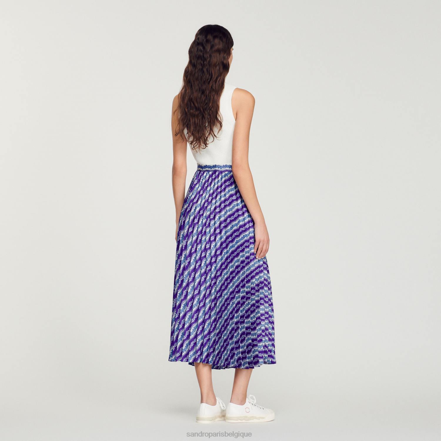 vêtements Sandro Paris jupe longue imprimée violet/bleu femmes XLXD391