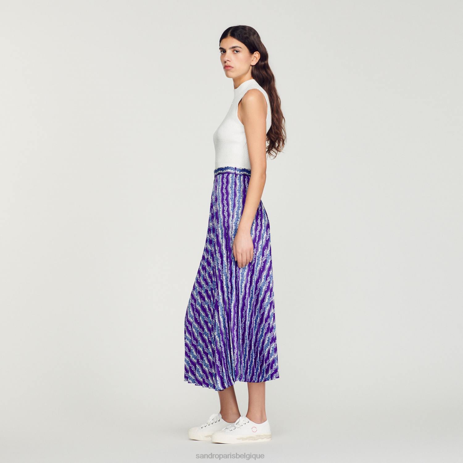 vêtements Sandro Paris jupe longue imprimée violet/bleu femmes XLXD391