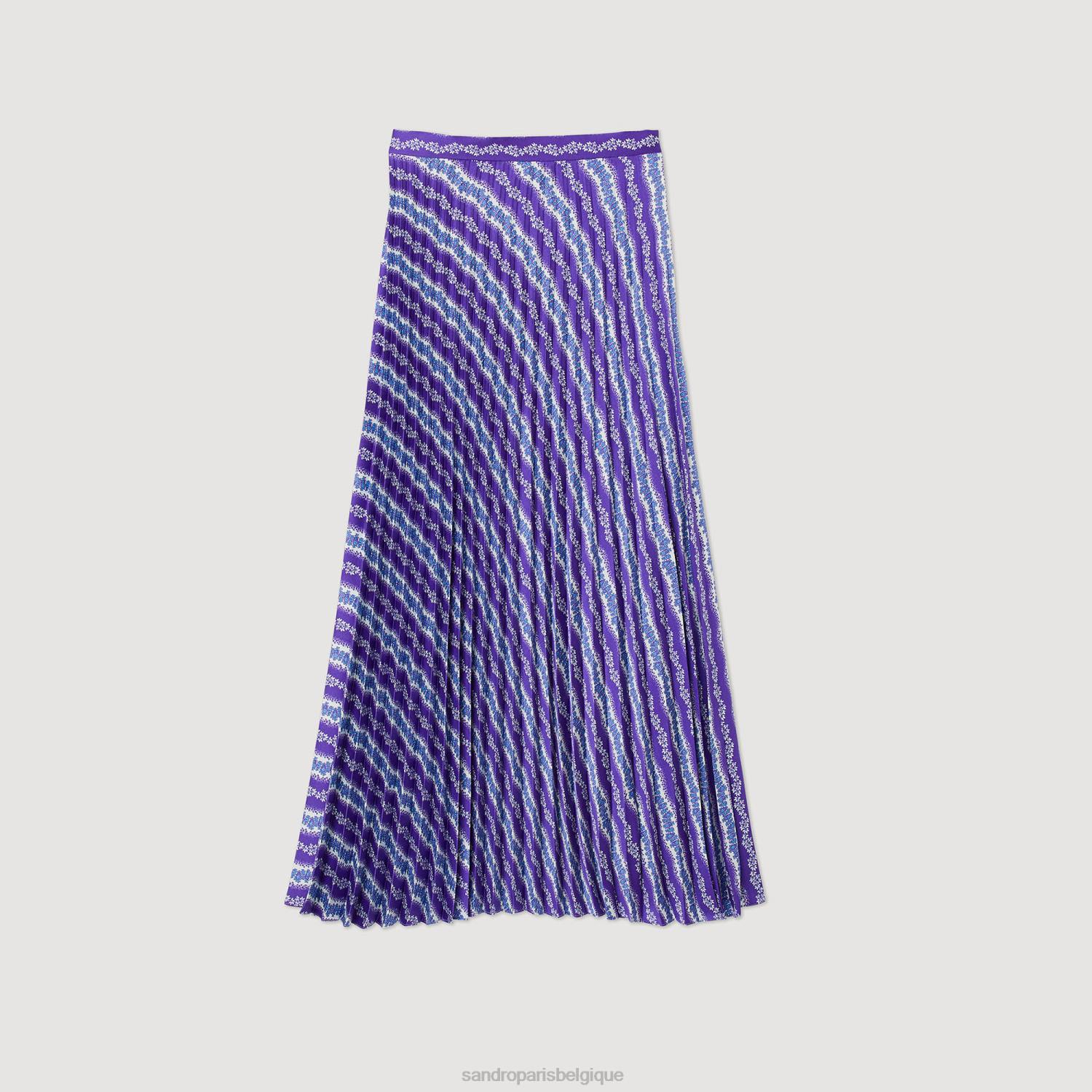 vêtements Sandro Paris jupe longue imprimée violet/bleu femmes XLXD391