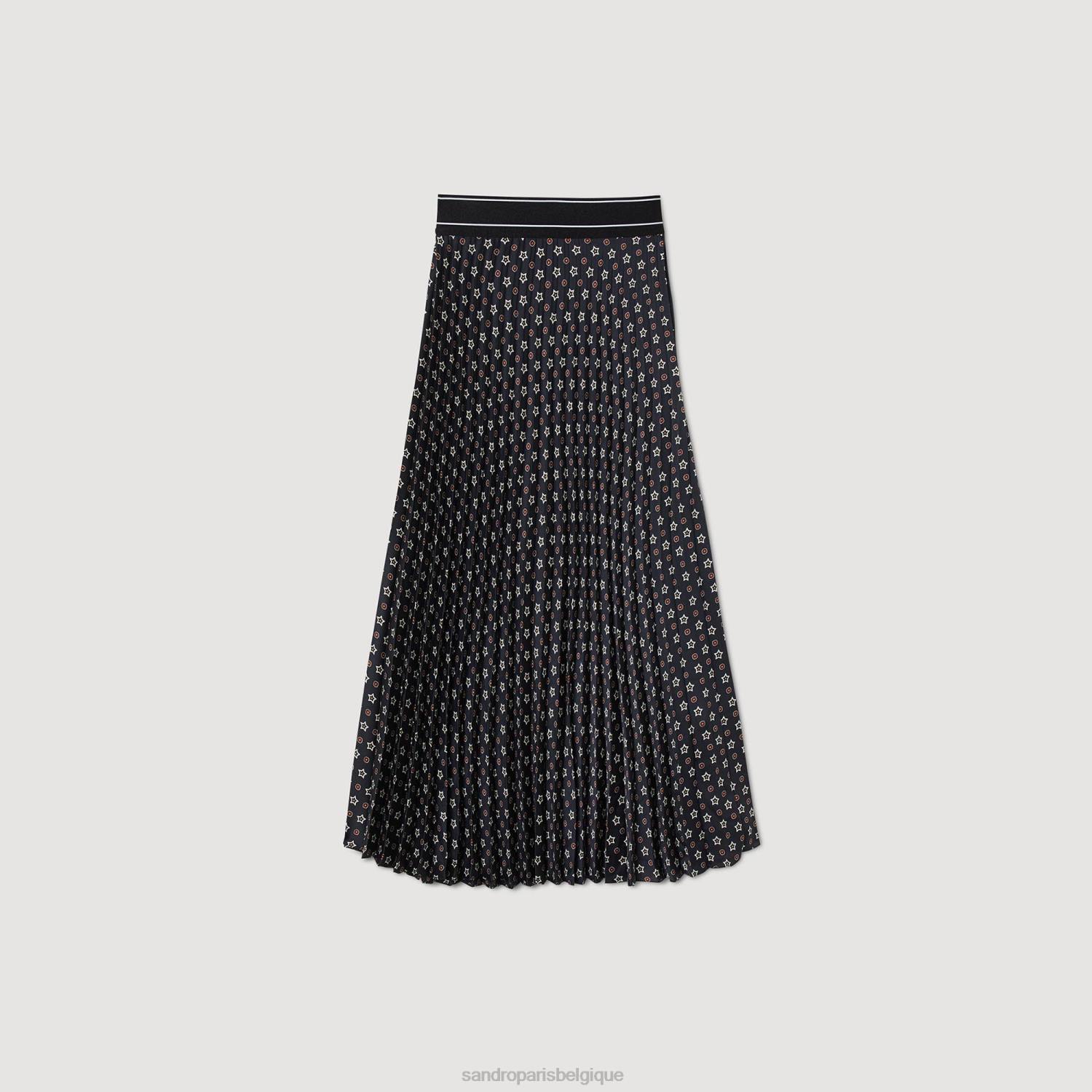 vêtements Sandro Paris jupe longue plissée noir rouge femmes XLXD13