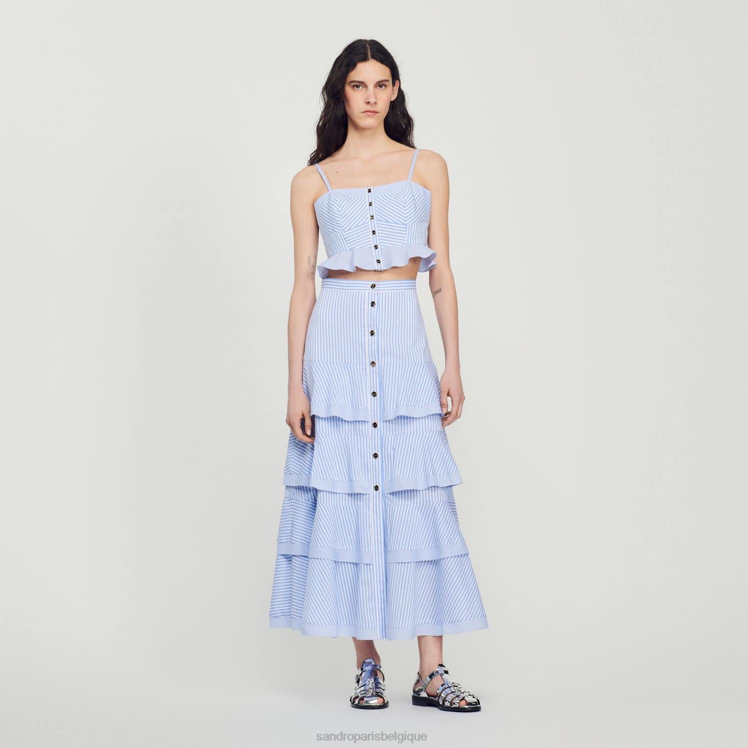 vêtements Sandro Paris jupe longue à rayures bleu ciel/blanc femmes XLXD85