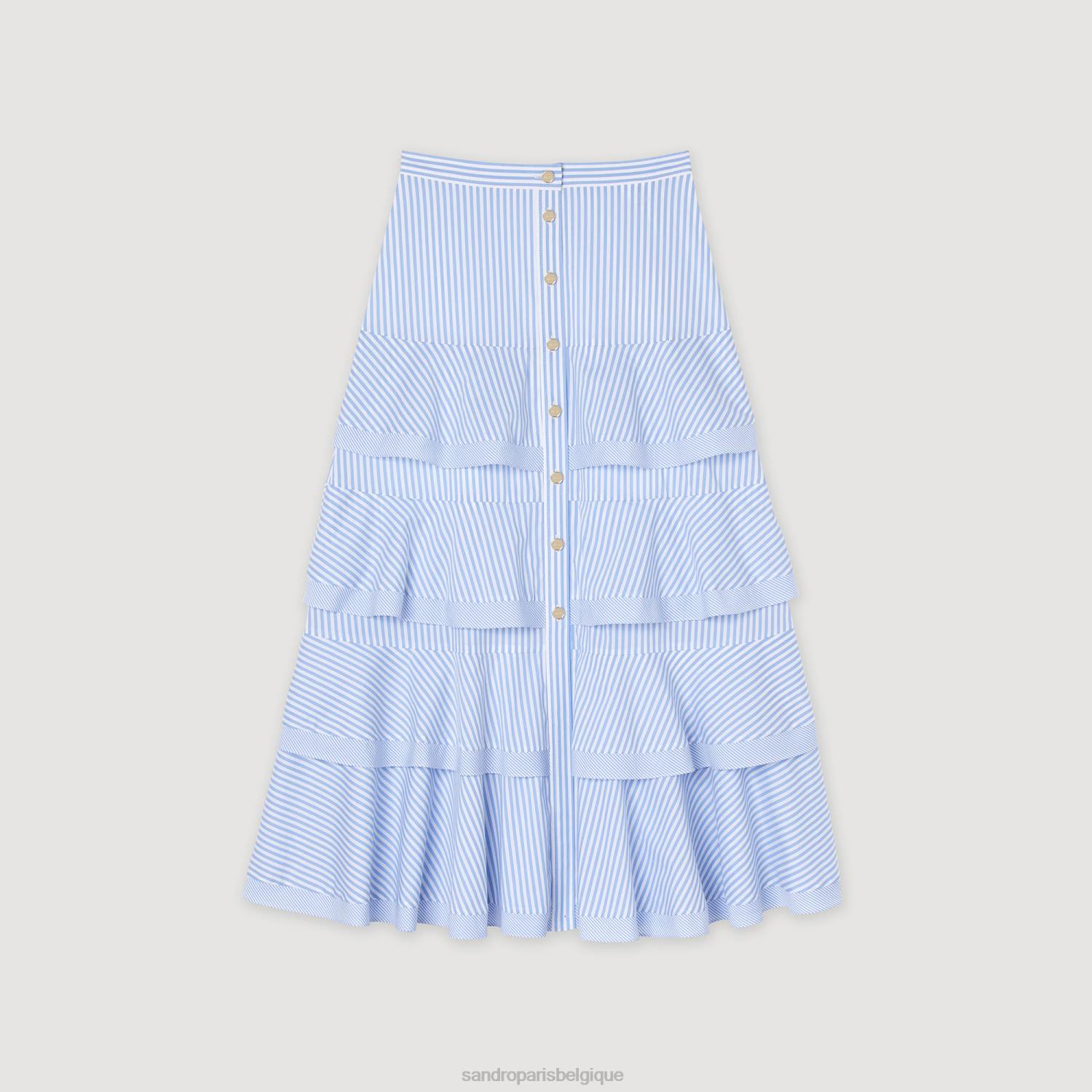 vêtements Sandro Paris jupe longue à rayures bleu ciel/blanc femmes XLXD85