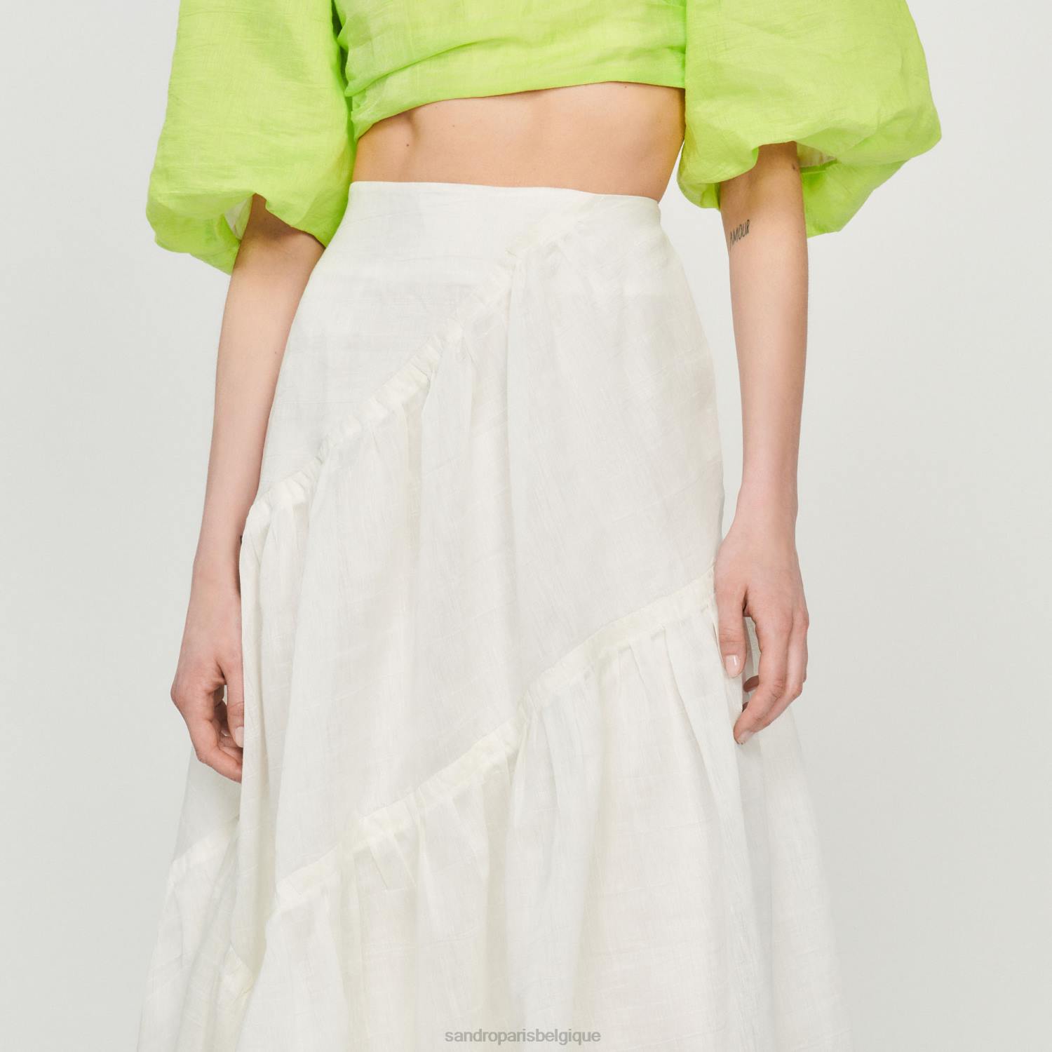 vêtements Sandro Paris jupe longue à volants blanc femmes XLXD205
