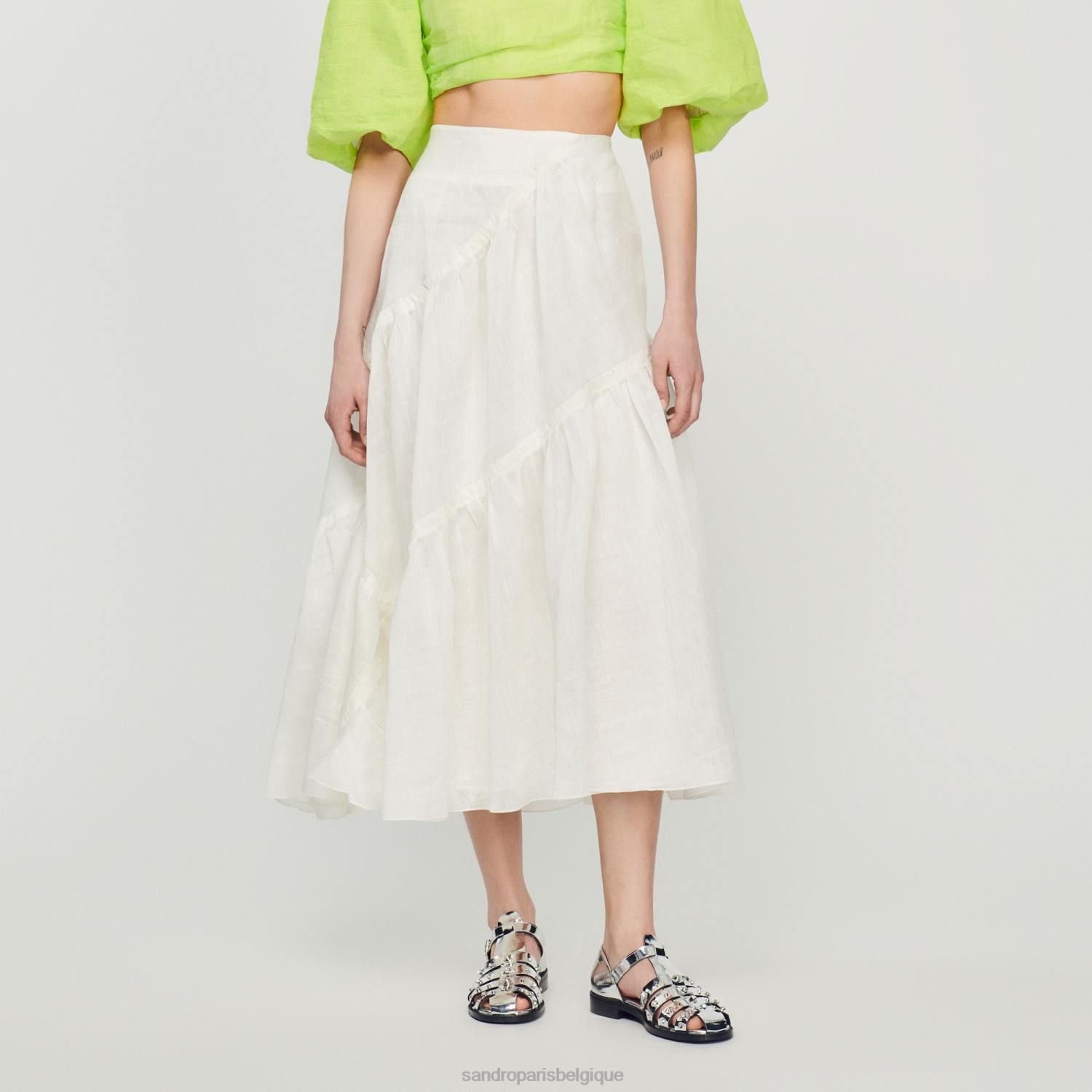 vêtements Sandro Paris jupe longue à volants blanc femmes XLXD205