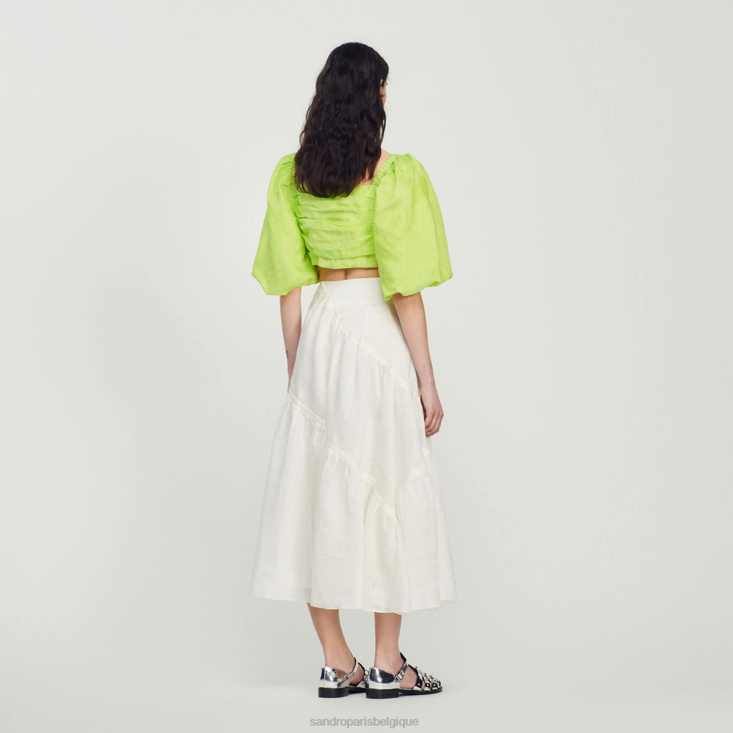 vêtements Sandro Paris jupe longue à volants blanc femmes XLXD205