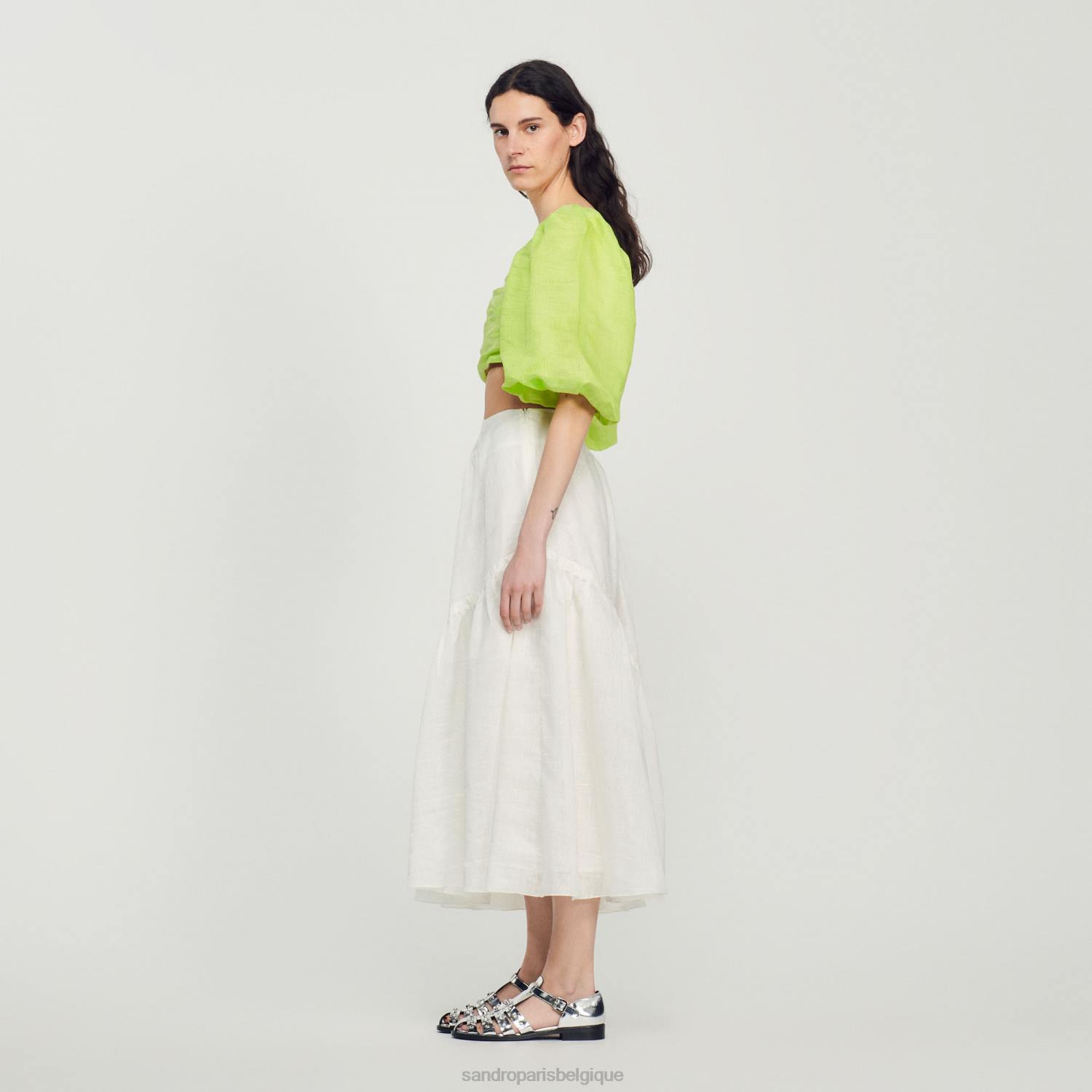 vêtements Sandro Paris jupe longue à volants blanc femmes XLXD205