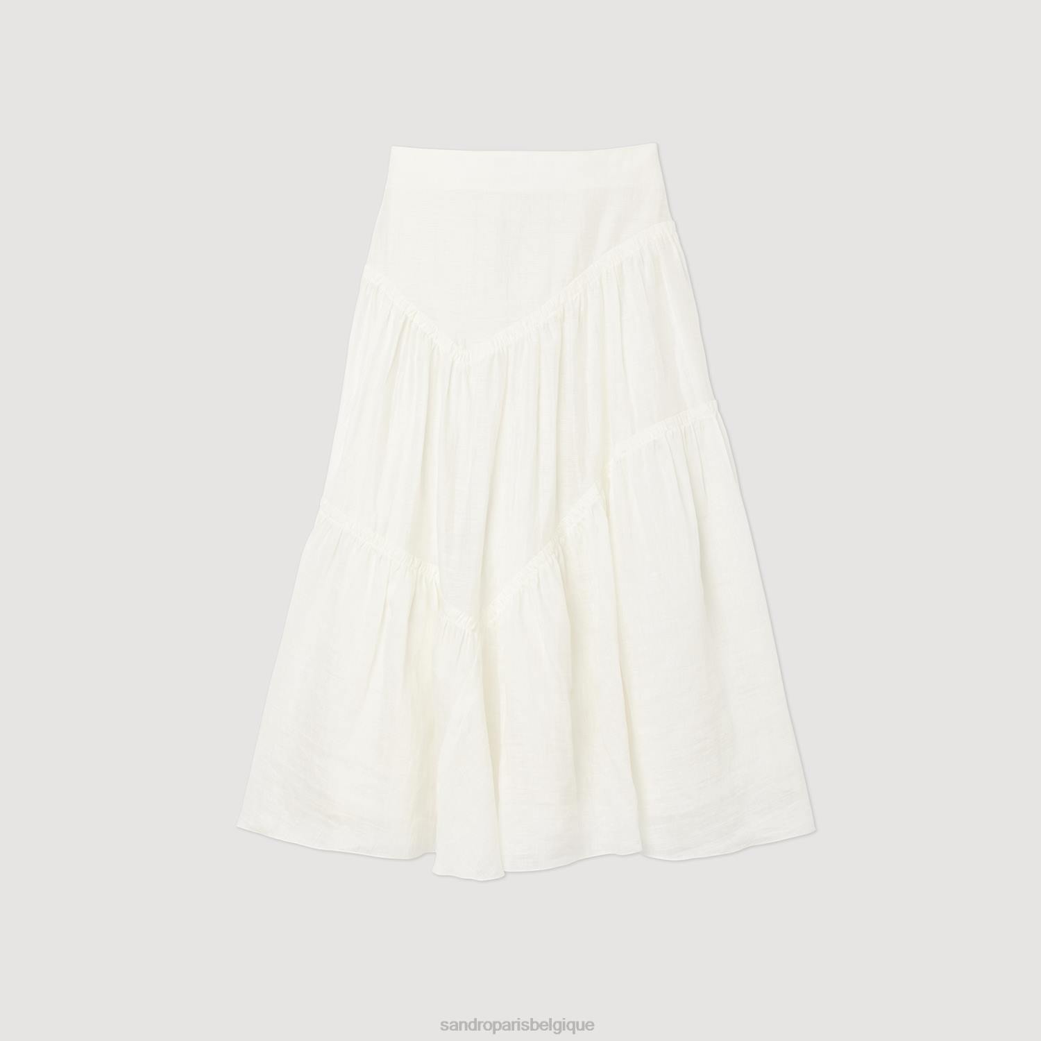 vêtements Sandro Paris jupe longue à volants blanc femmes XLXD205