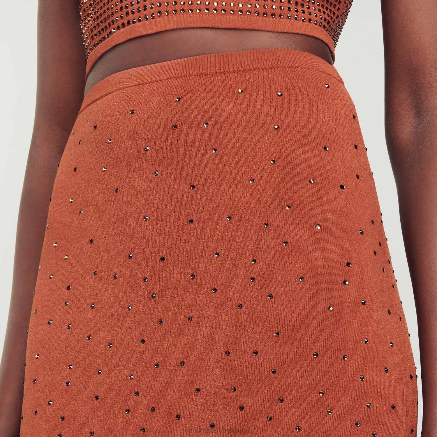 vêtements Sandro Paris jupe midi à ornements en strass brun femmes XLXD76