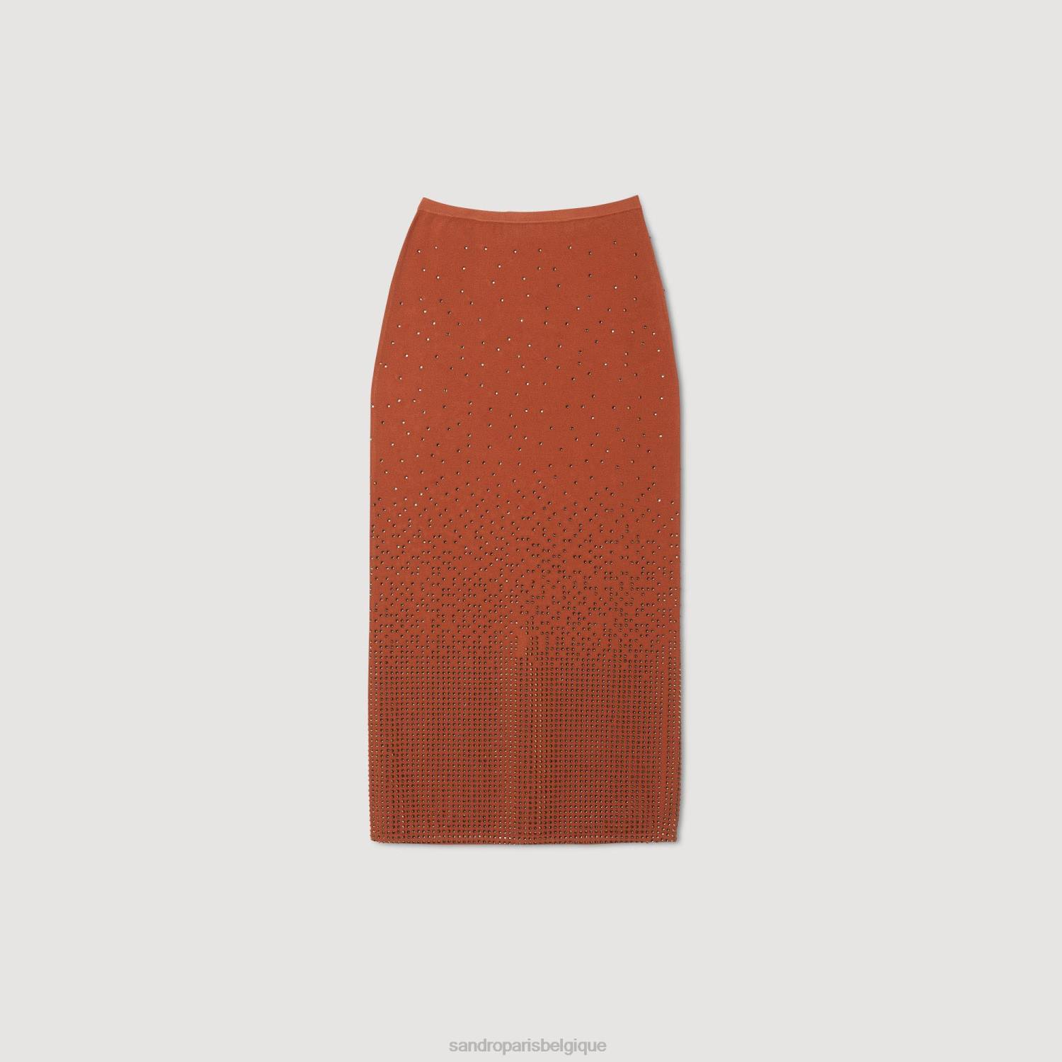 vêtements Sandro Paris jupe midi à ornements en strass brun femmes XLXD76