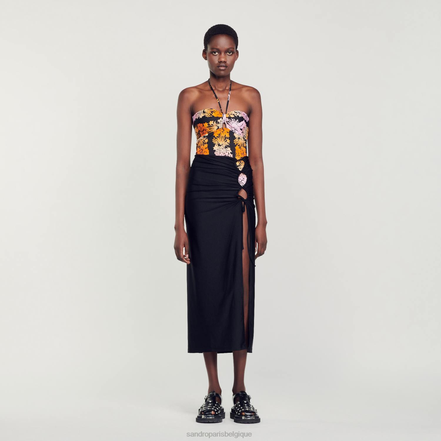 vêtements Sandro Paris jupe paréo noir femmes XLXD261