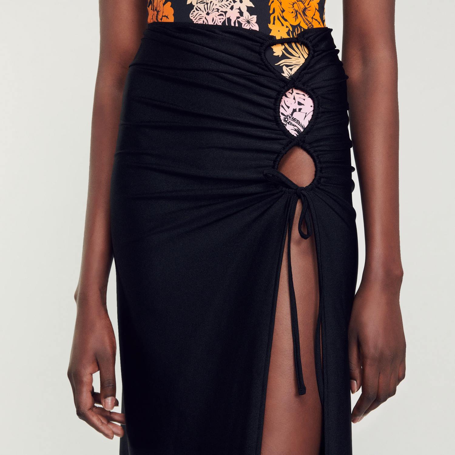 vêtements Sandro Paris jupe paréo noir femmes XLXD261