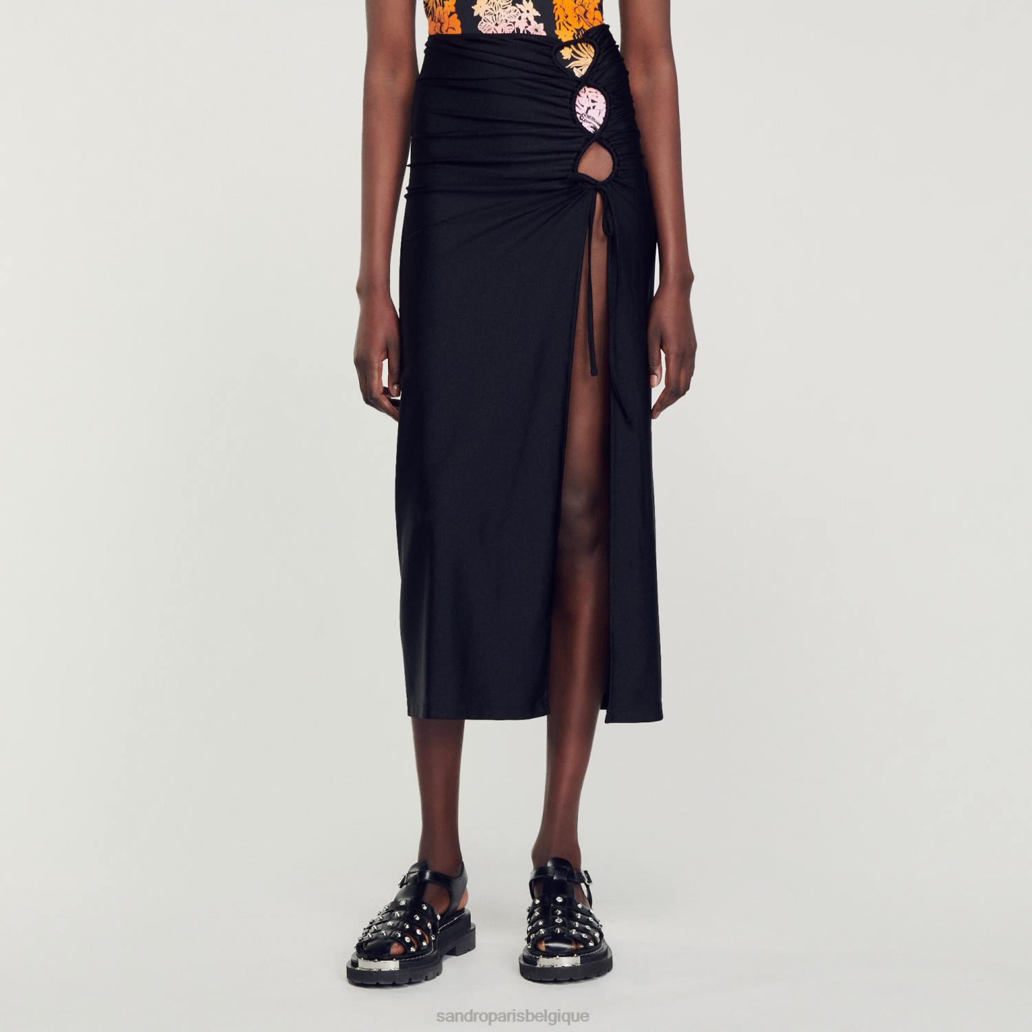 vêtements Sandro Paris jupe paréo noir femmes XLXD261