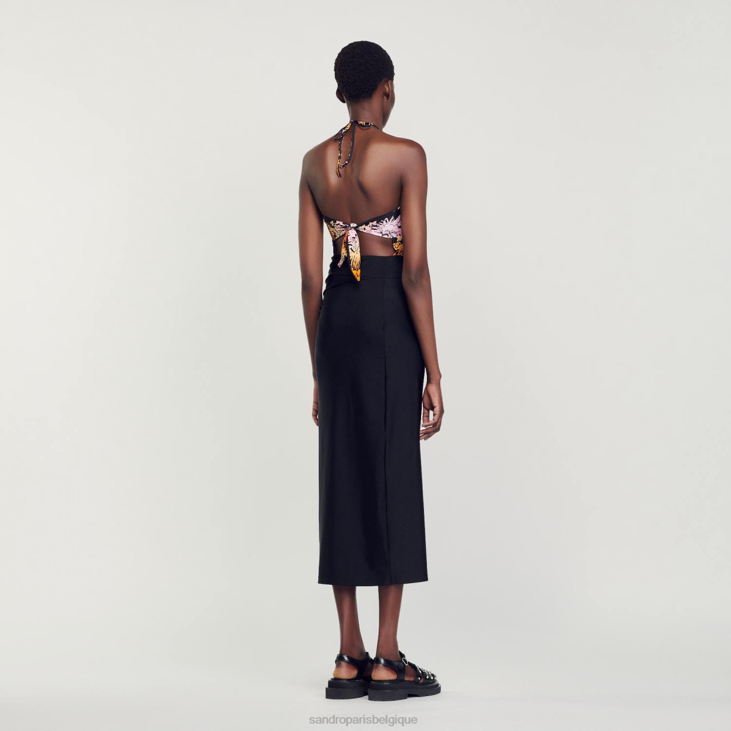 vêtements Sandro Paris jupe paréo noir femmes XLXD261