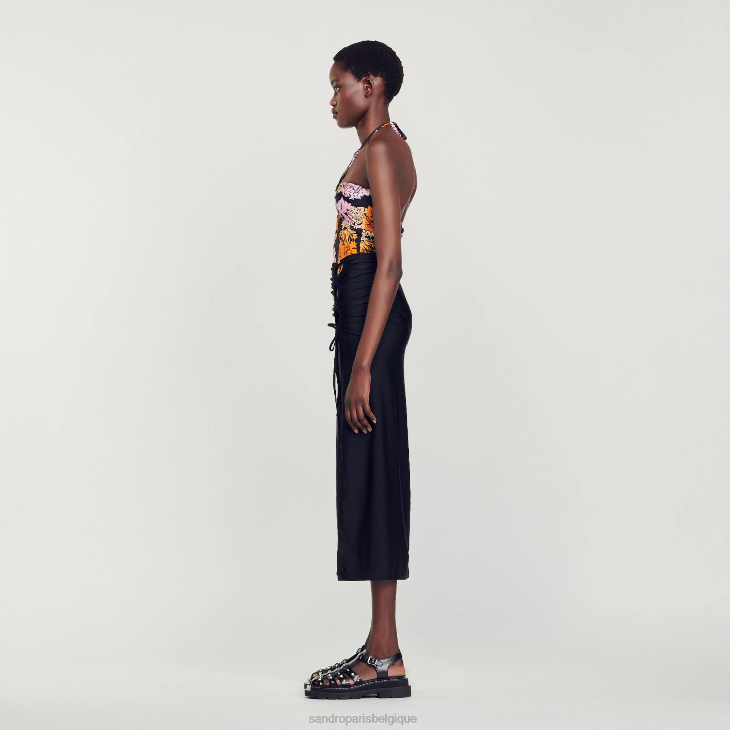 vêtements Sandro Paris jupe paréo noir femmes XLXD261