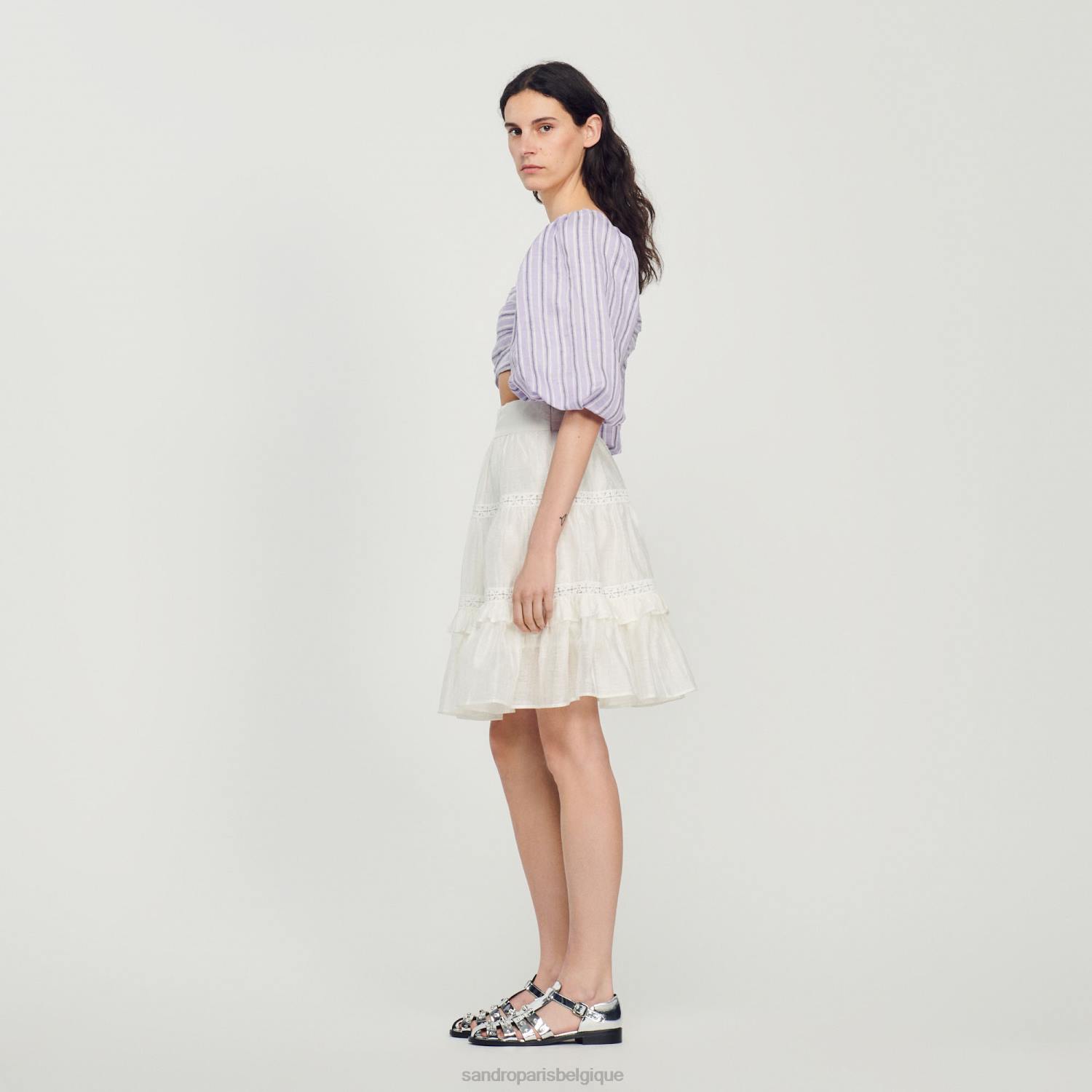 vêtements Sandro Paris jupe patineuse courte blanc femmes XLXD385