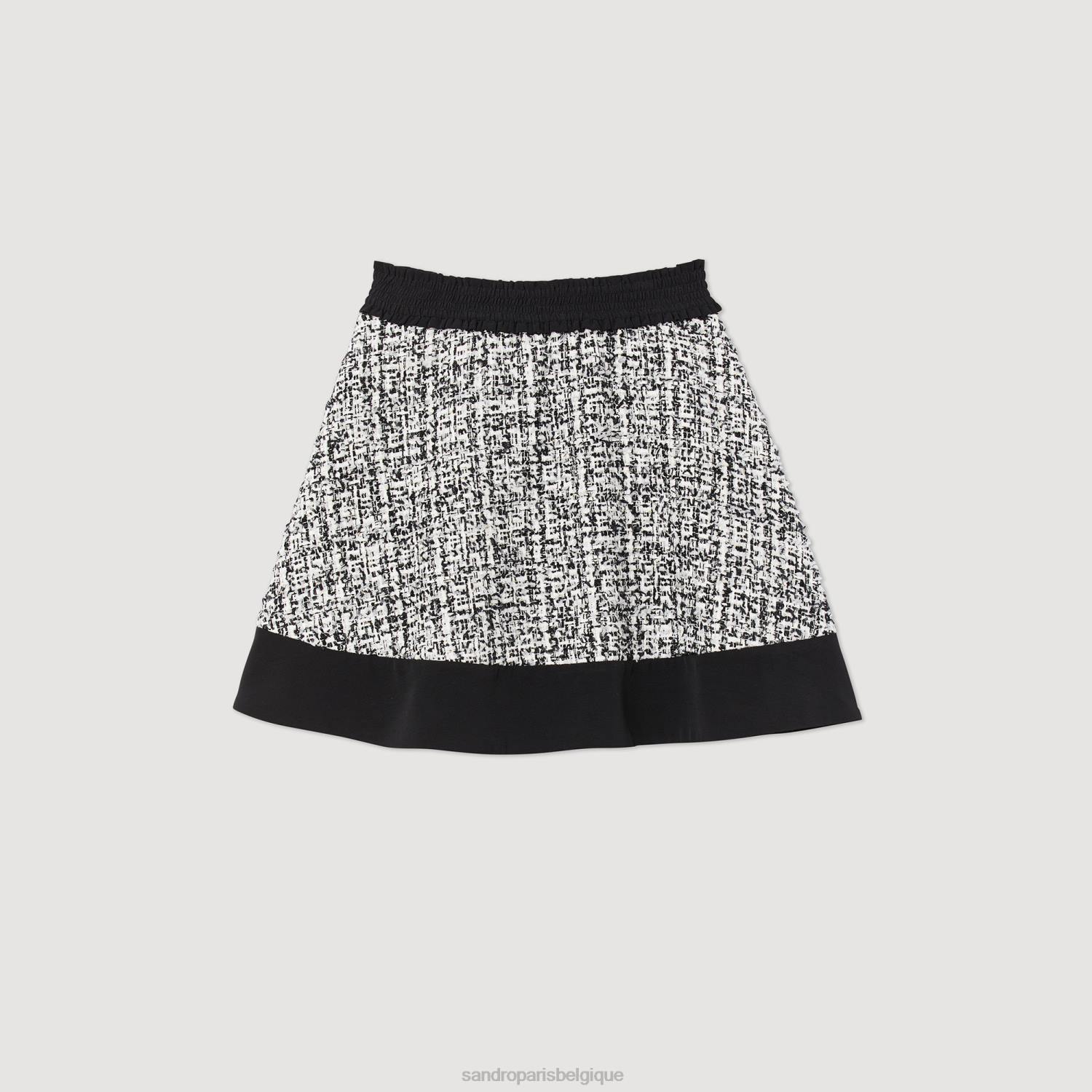 vêtements Sandro Paris jupe patineuse en tweed noir femmes XLXD351