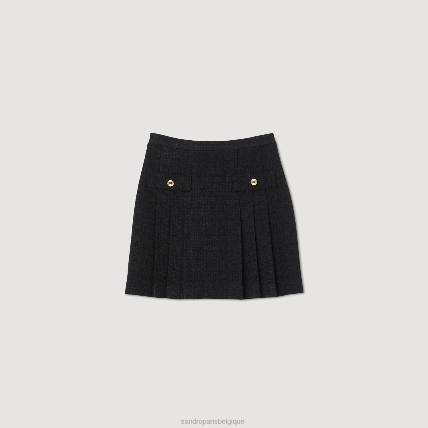 vêtements Sandro Paris jupe plissée en tweed noir femmes XLXD63