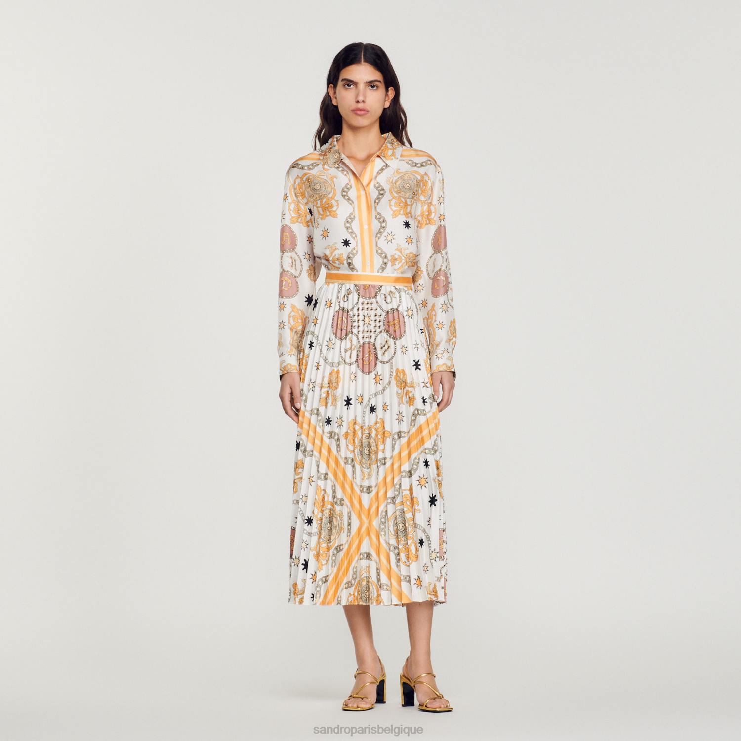 vêtements Sandro Paris jupe plissée à imprimé foulard écru femmes XLXD324