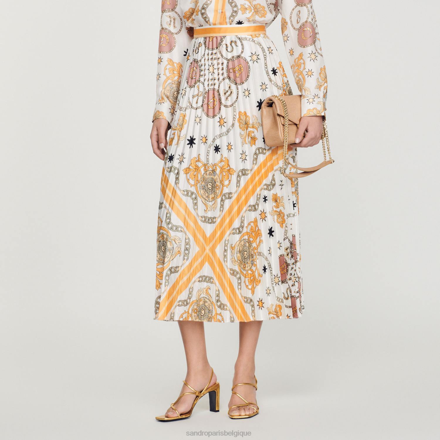 vêtements Sandro Paris jupe plissée à imprimé foulard écru femmes XLXD324