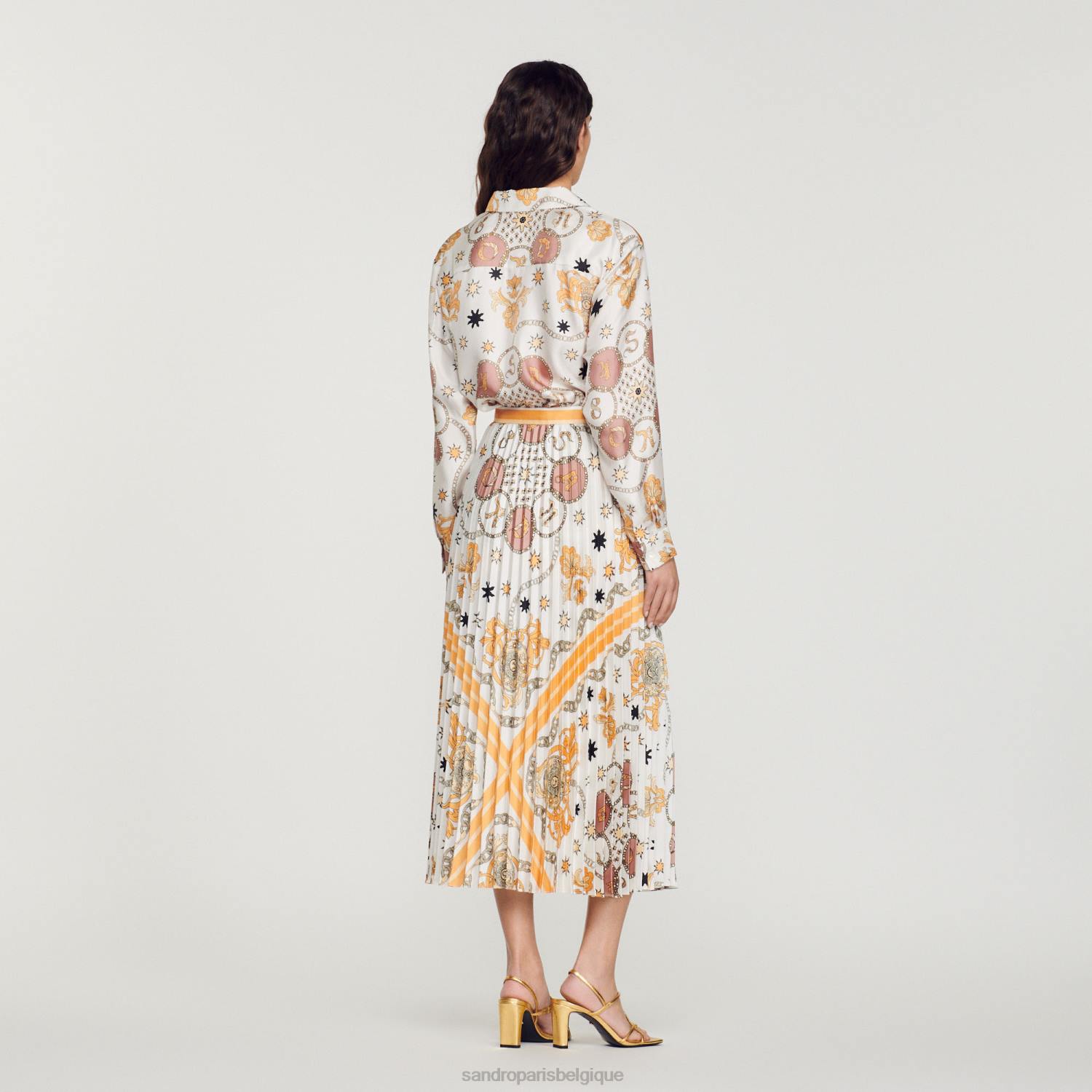 vêtements Sandro Paris jupe plissée à imprimé foulard écru femmes XLXD324