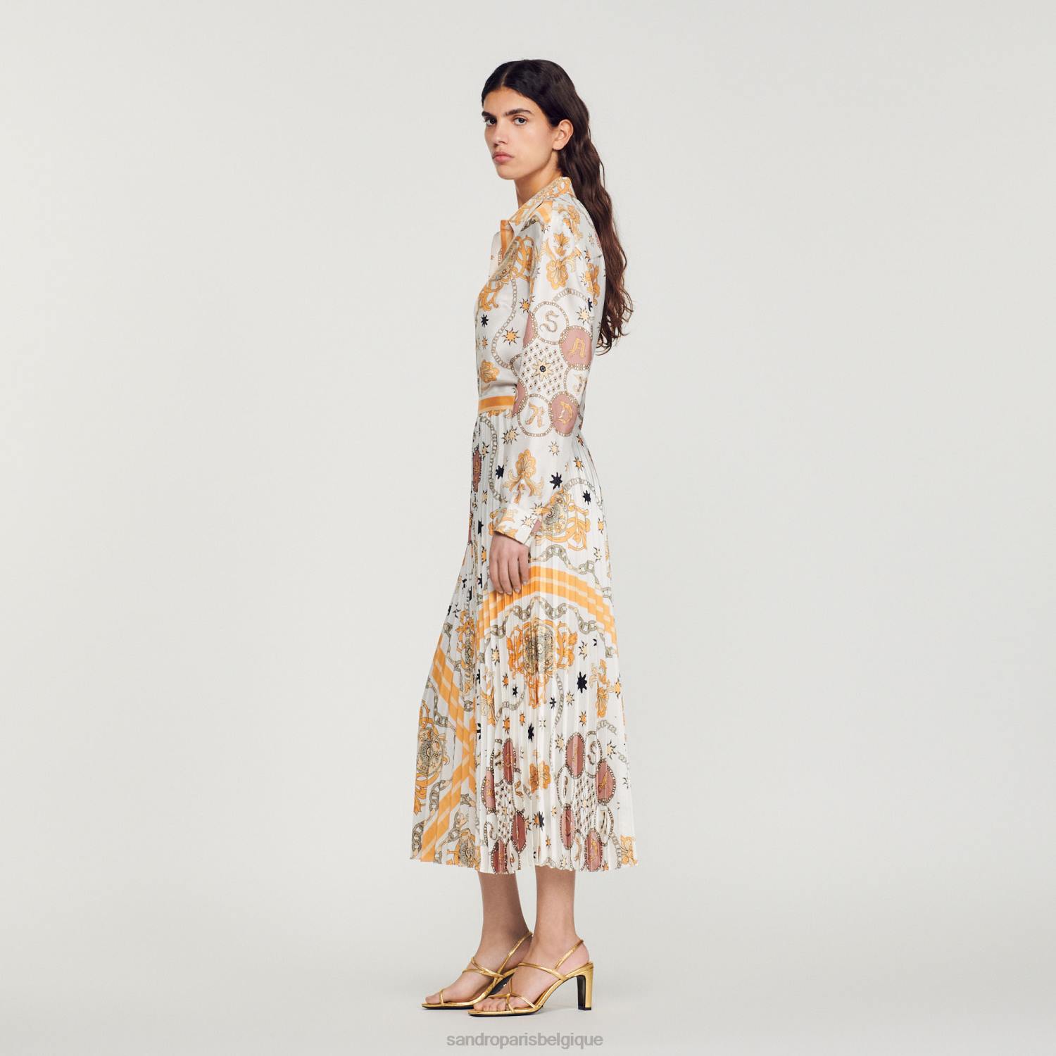 vêtements Sandro Paris jupe plissée à imprimé foulard écru femmes XLXD324