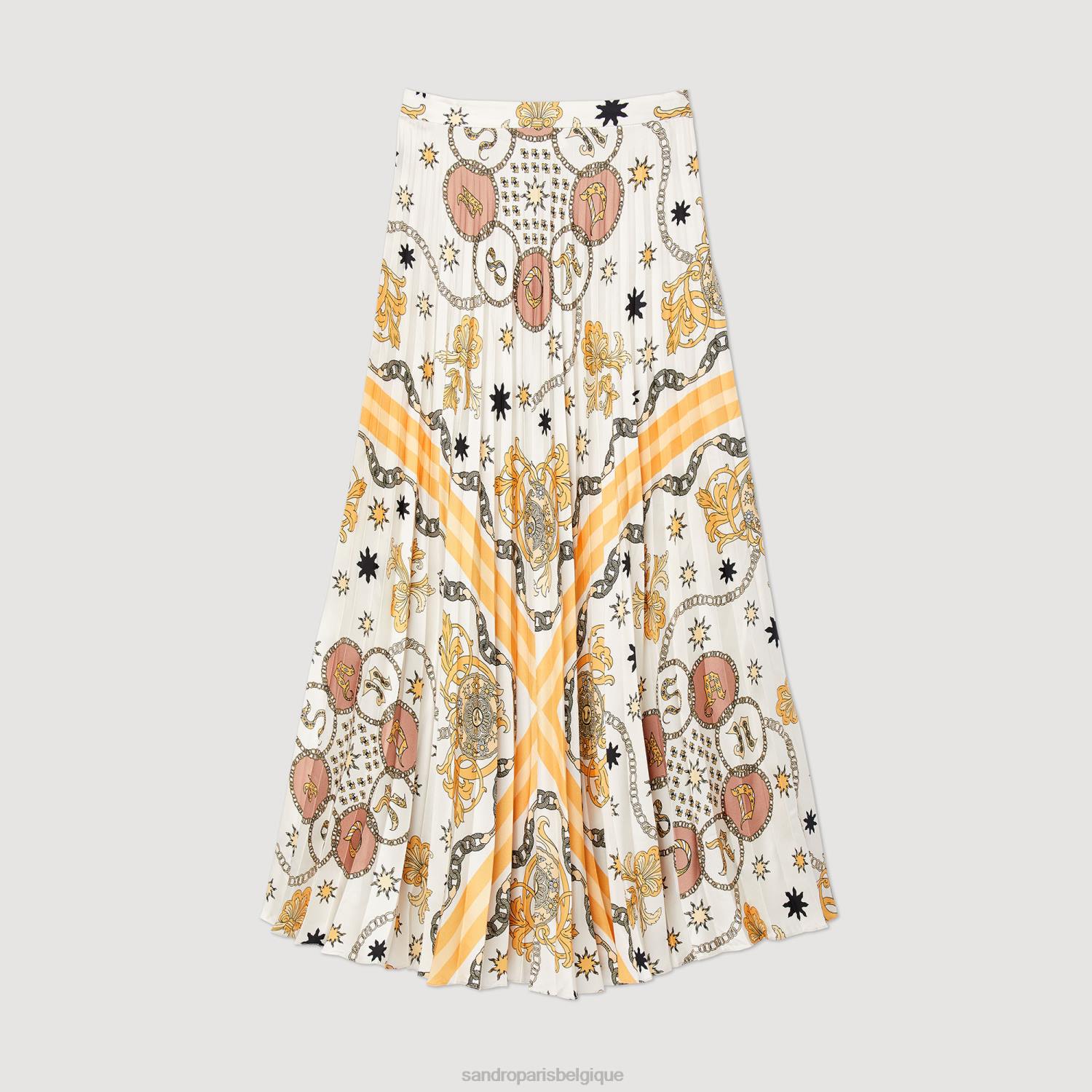 vêtements Sandro Paris jupe plissée à imprimé foulard écru femmes XLXD324