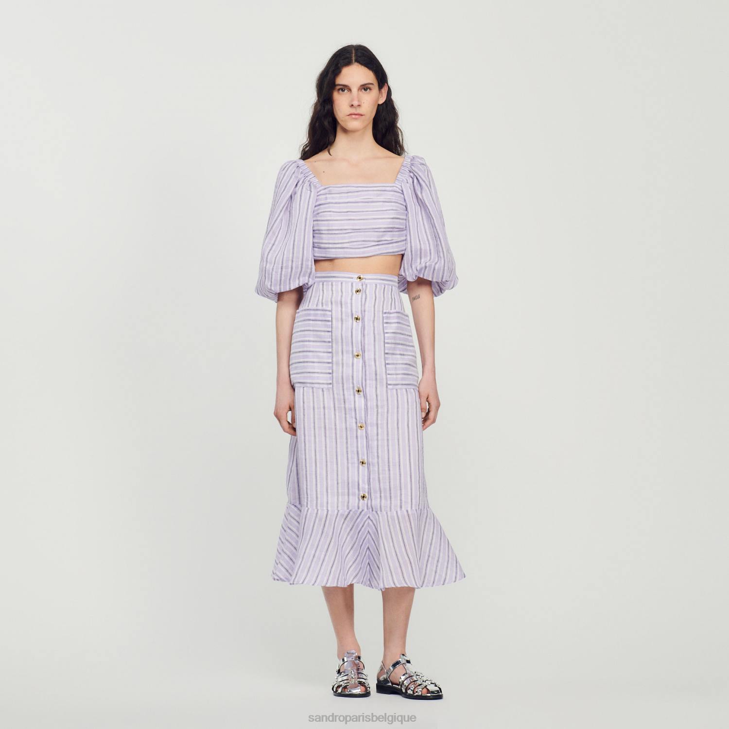 vêtements Sandro Paris jupe trapèze à rayures lilas/noir femmes XLXD307