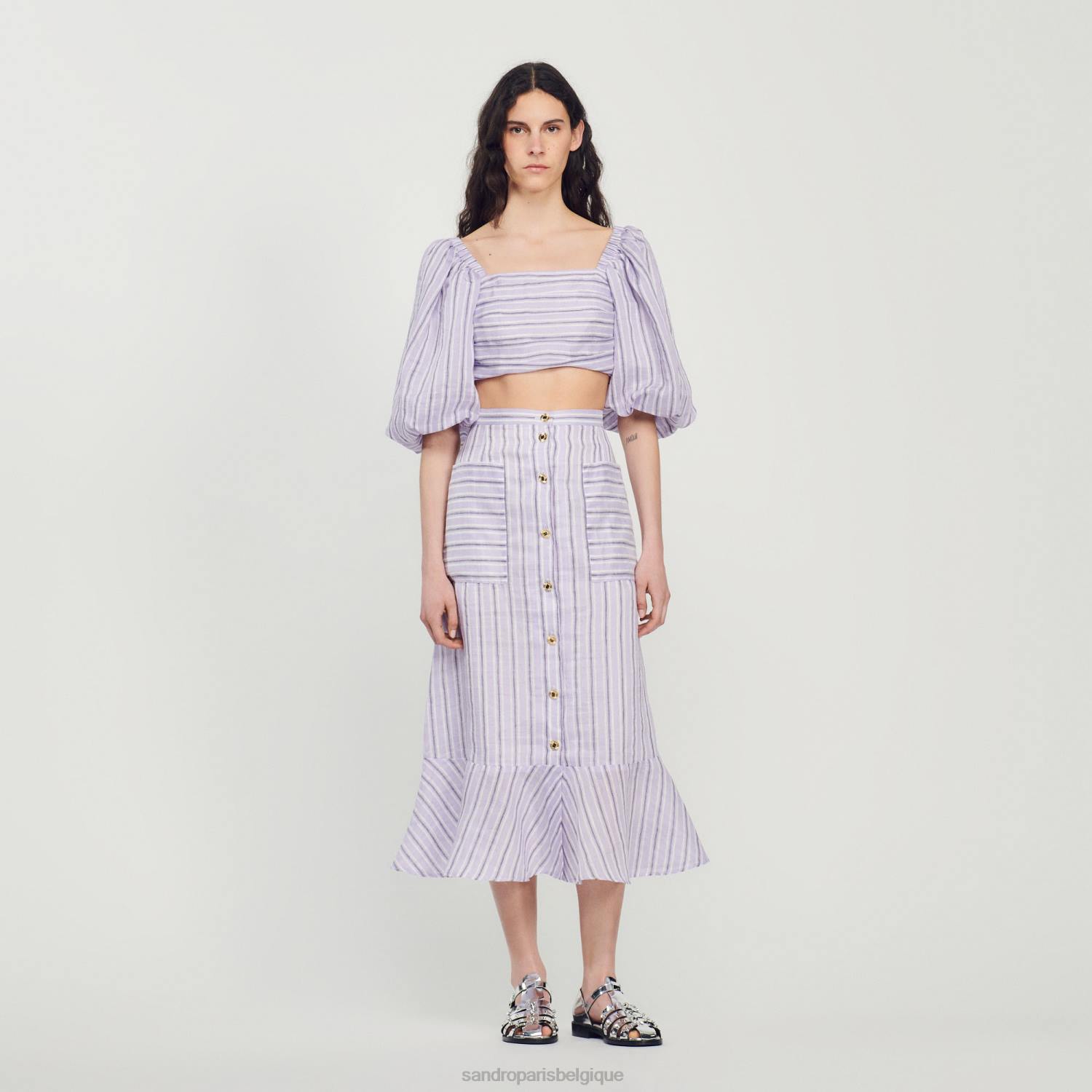 vêtements Sandro Paris jupe trapèze à rayures lilas/noir femmes XLXD307