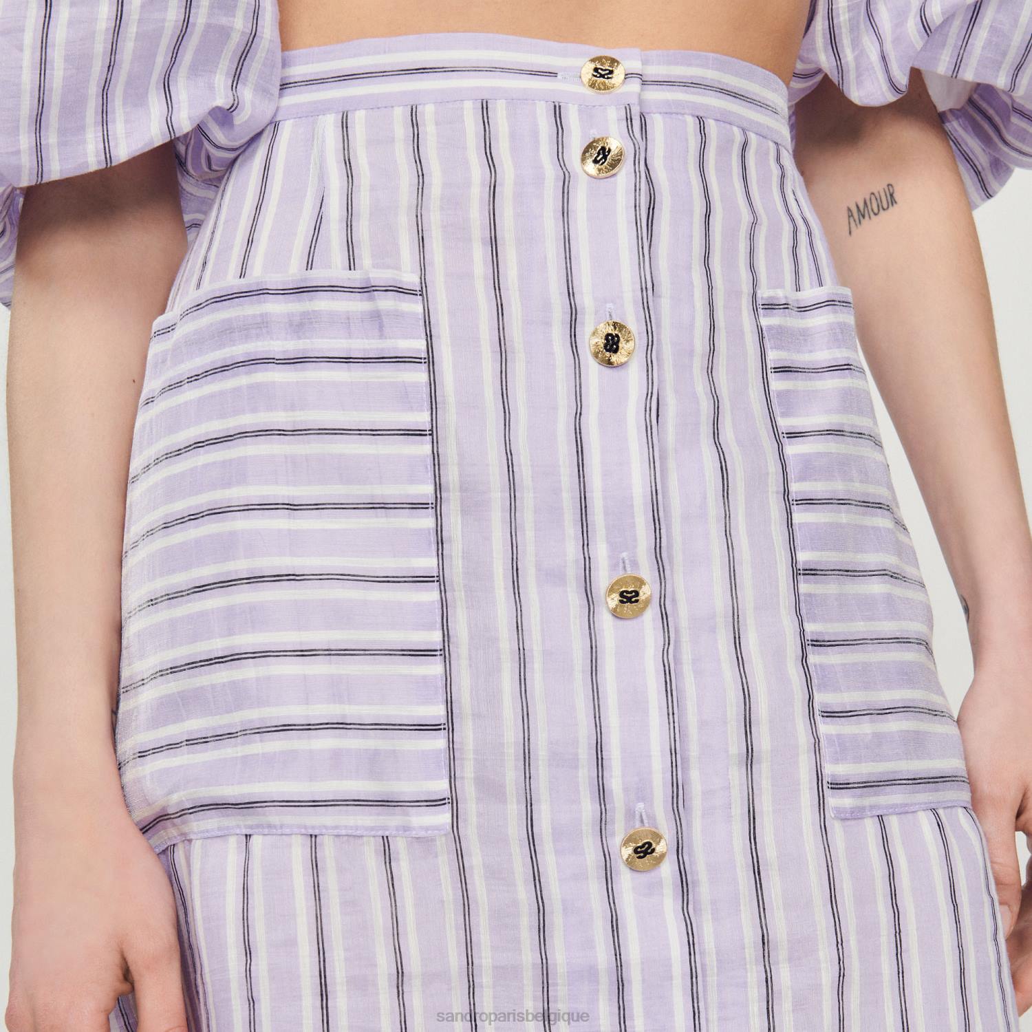 vêtements Sandro Paris jupe trapèze à rayures lilas/noir femmes XLXD307