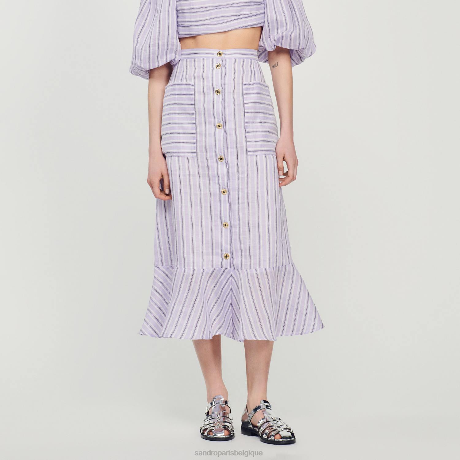 vêtements Sandro Paris jupe trapèze à rayures lilas/noir femmes XLXD307