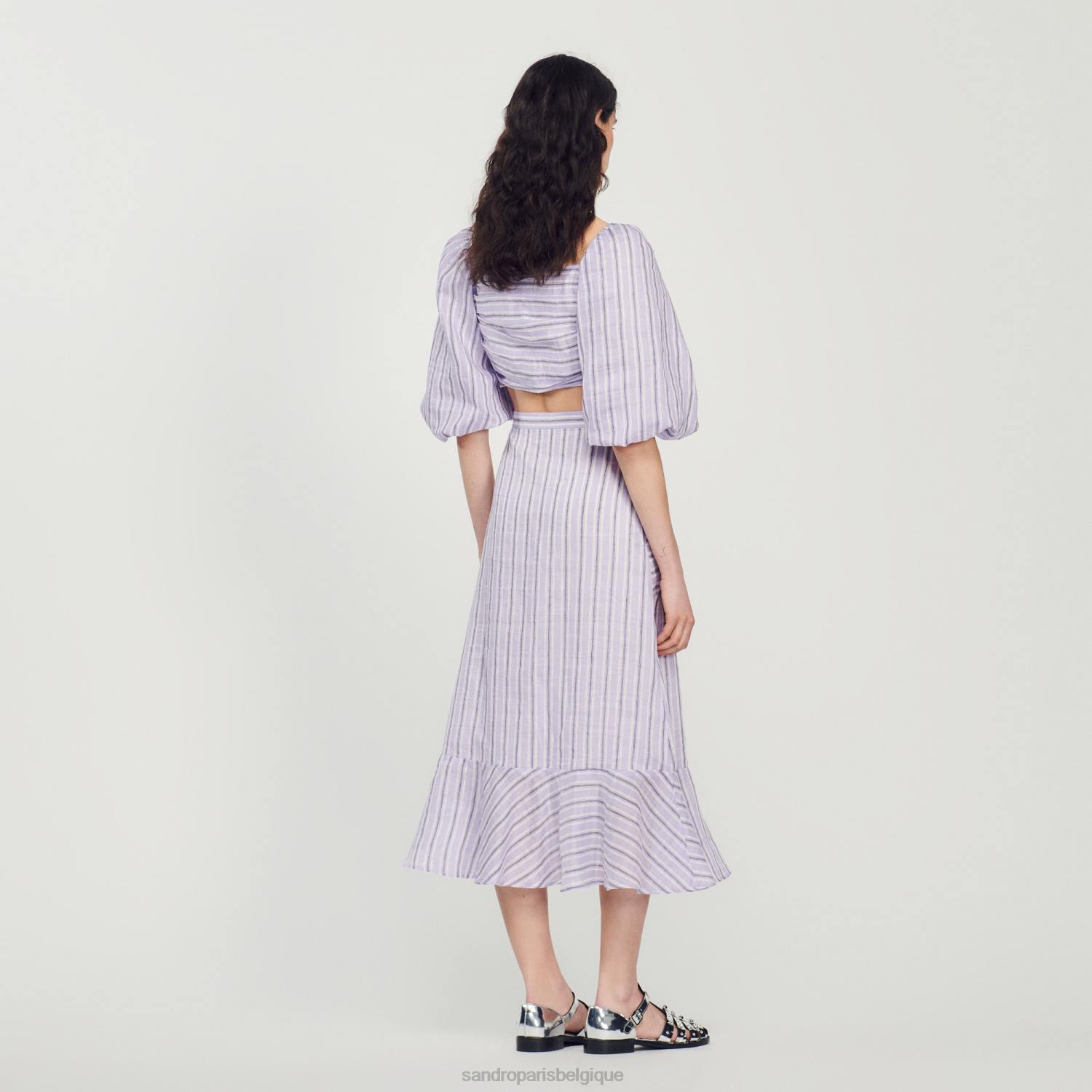 vêtements Sandro Paris jupe trapèze à rayures lilas/noir femmes XLXD307