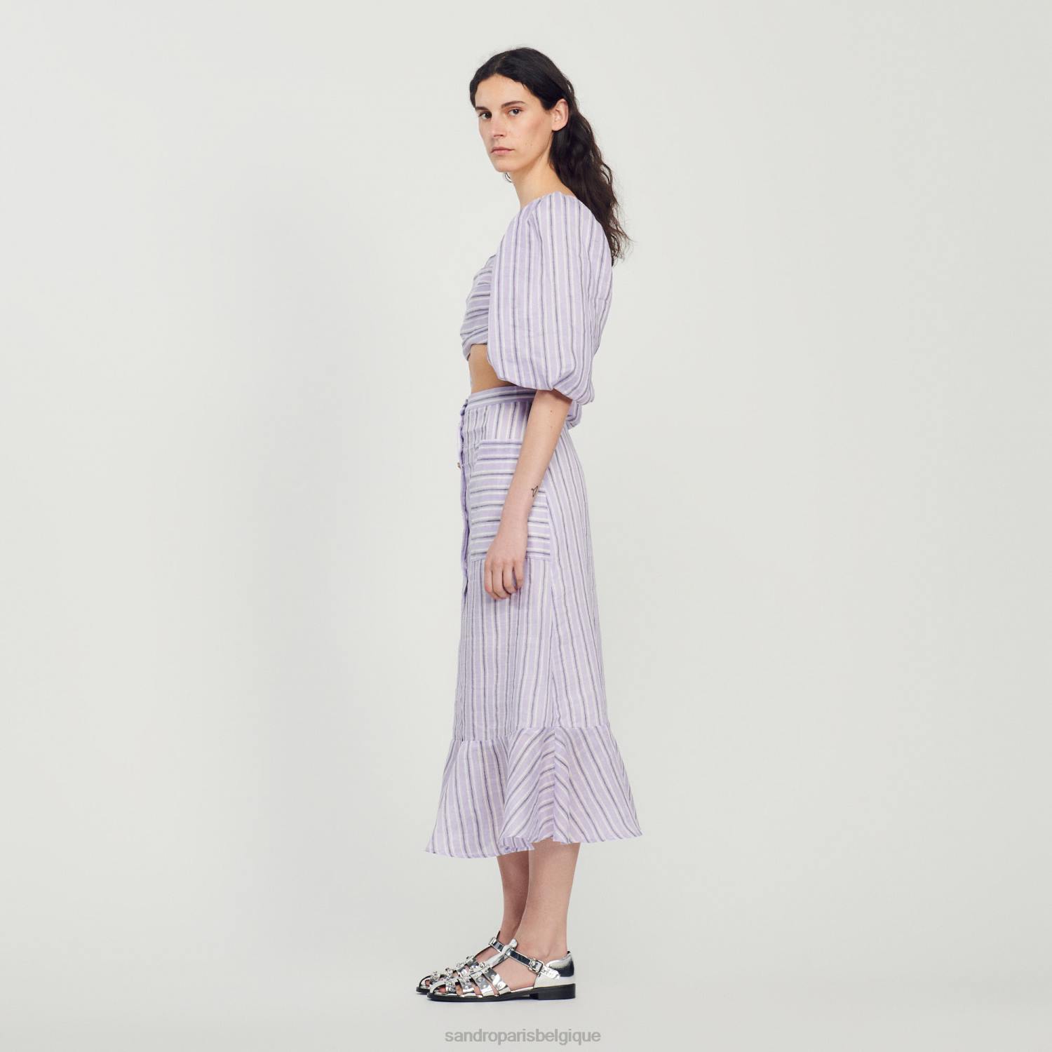 vêtements Sandro Paris jupe trapèze à rayures lilas/noir femmes XLXD307
