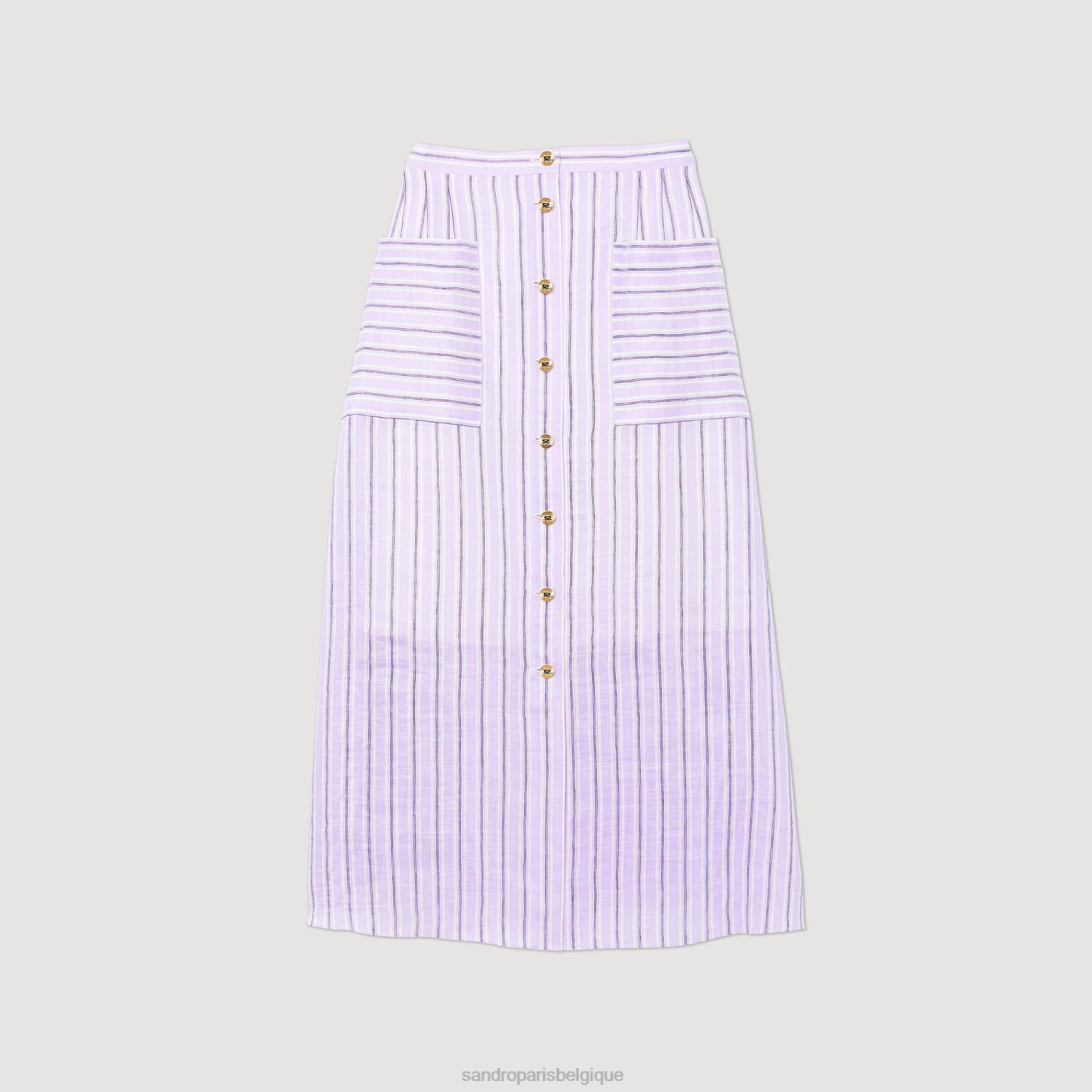 vêtements Sandro Paris jupe trapèze à rayures lilas/noir femmes XLXD307