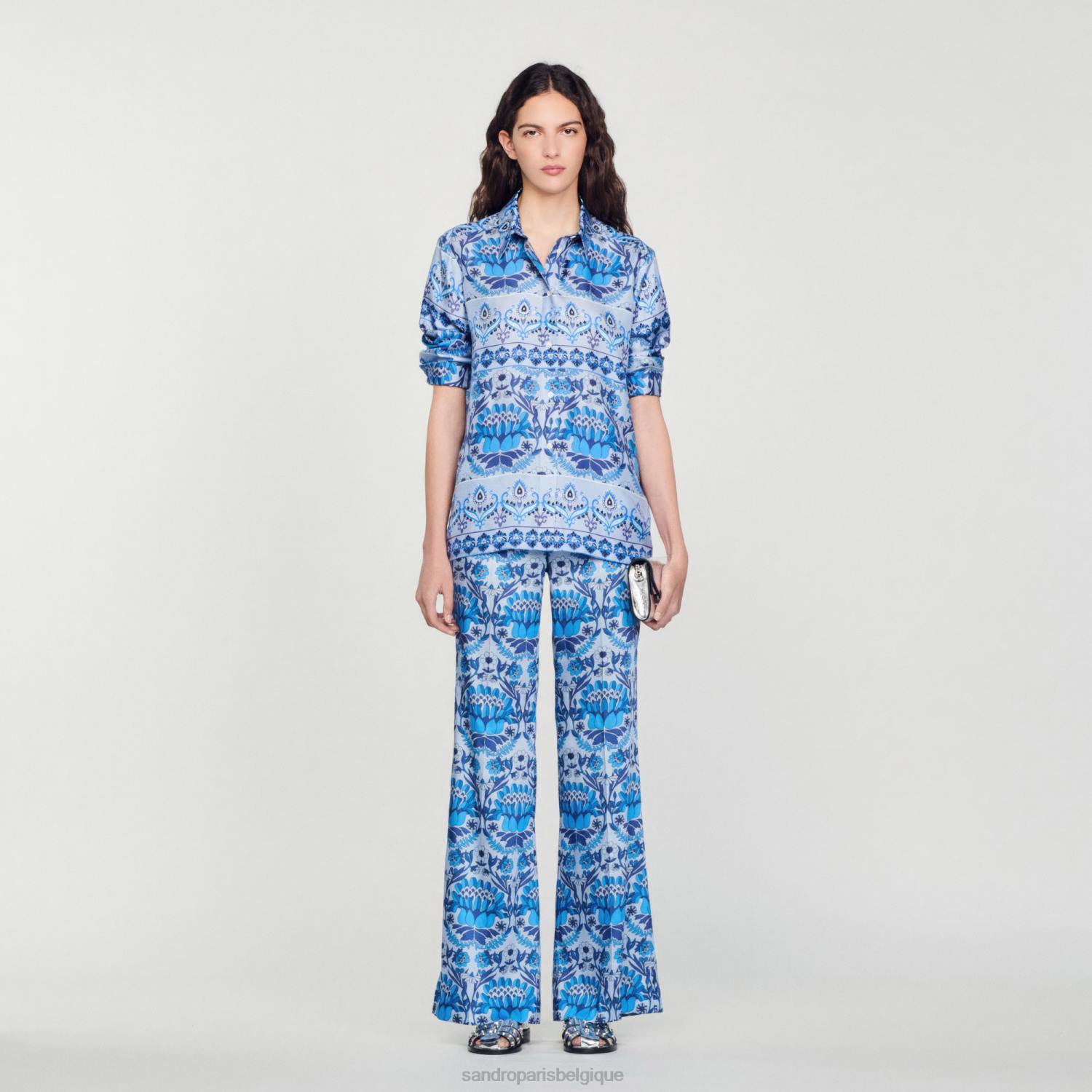 vêtements Sandro Paris pantalon ample à imprimé foulard bleu femmes XLXD215