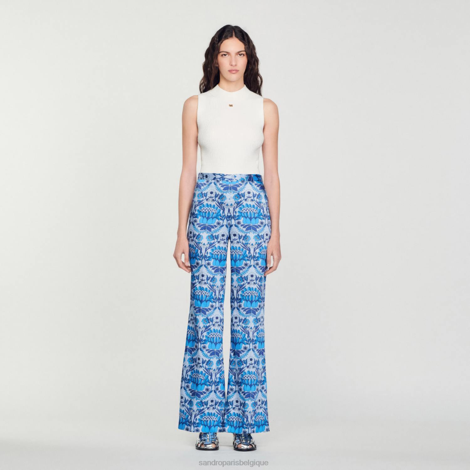 vêtements Sandro Paris pantalon ample à imprimé foulard bleu femmes XLXD215