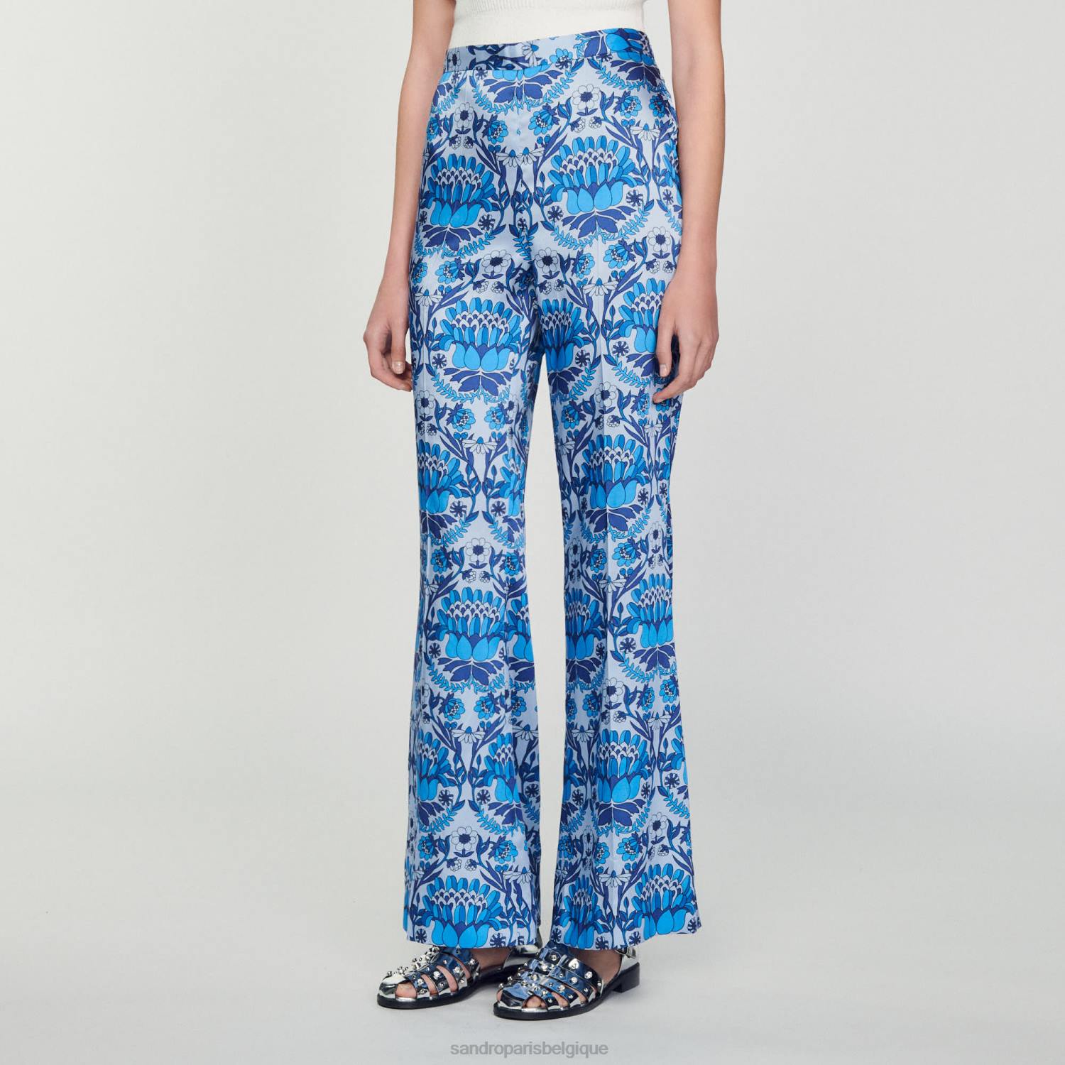 vêtements Sandro Paris pantalon ample à imprimé foulard bleu femmes XLXD215
