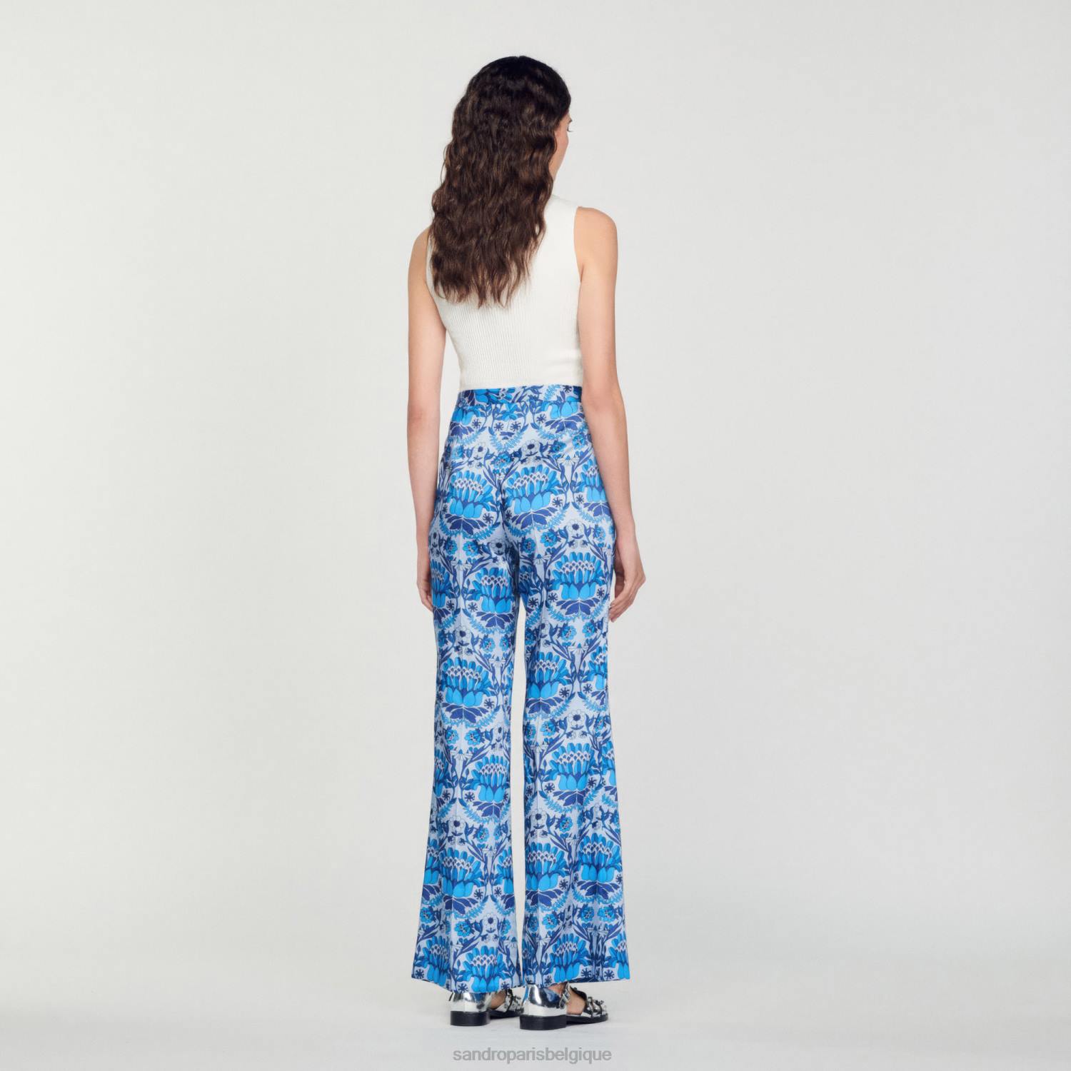 vêtements Sandro Paris pantalon ample à imprimé foulard bleu femmes XLXD215