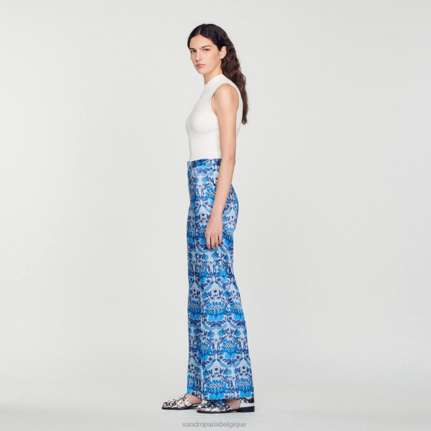 vêtements Sandro Paris pantalon ample à imprimé foulard bleu femmes XLXD215