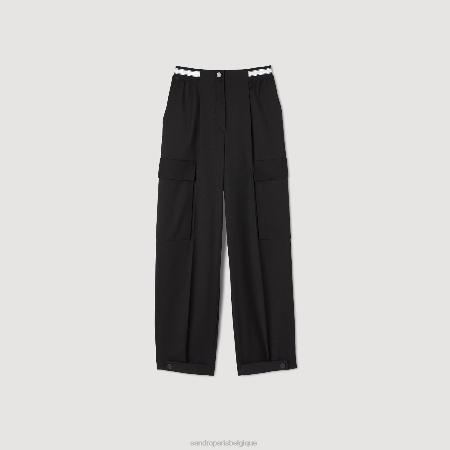 vêtements Sandro Paris pantalon cargo large noir femmes XLXD36