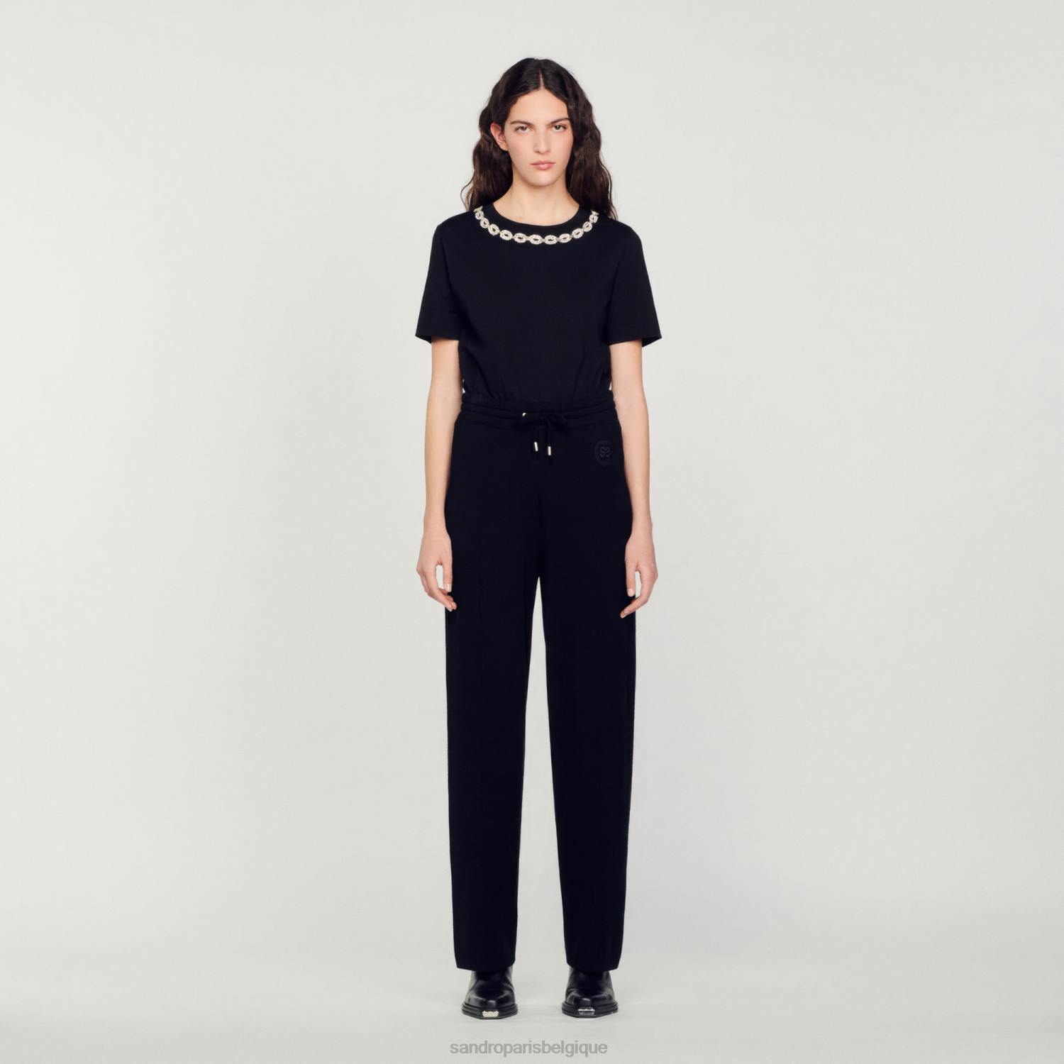 vêtements Sandro Paris pantalon droit en maille noir femmes XLXD145